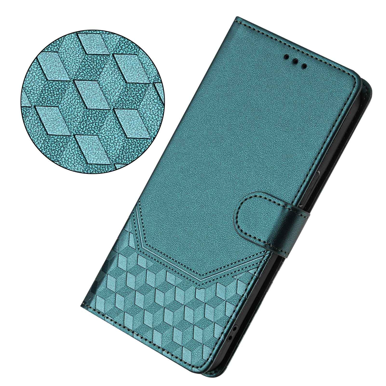 For Samsung Galaxy A57 5G Case Imprinted Honeycomb RFID Blocking Leather Phone Cover with Strap - Green