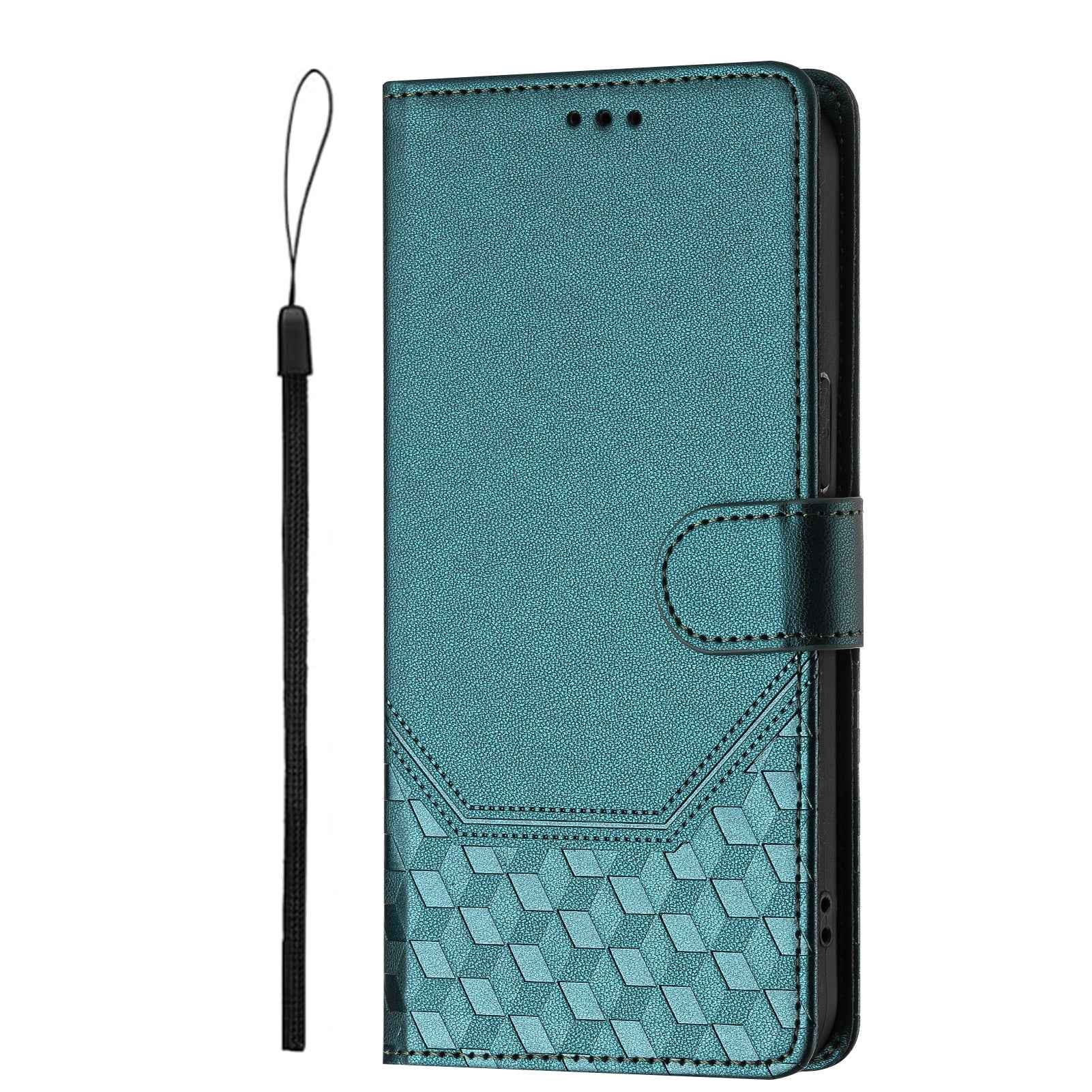 For Samsung Galaxy A57 5G Case Imprinted Honeycomb RFID Blocking Leather Phone Cover with Strap - Green