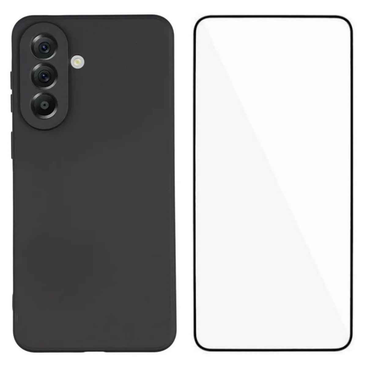For Samsung Galaxy A57 5G Phone Case WANLONFENG RB2 Series TPU Back Cover with Tempered Glass - Black