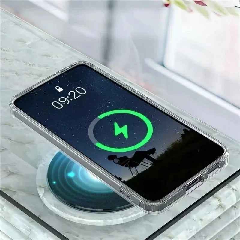 For Samsung Galaxy A57 5G Magnetic Case WANLONFENG LM2 Series Phone Cover (Big Lens Hole) - Transparent