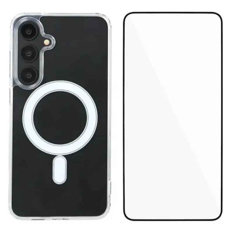For Samsung Galaxy A57 5G Magnetic Case WANLONFENG LM Series Phone Cover with Screen Film (Big Lens Hole) - Transparent