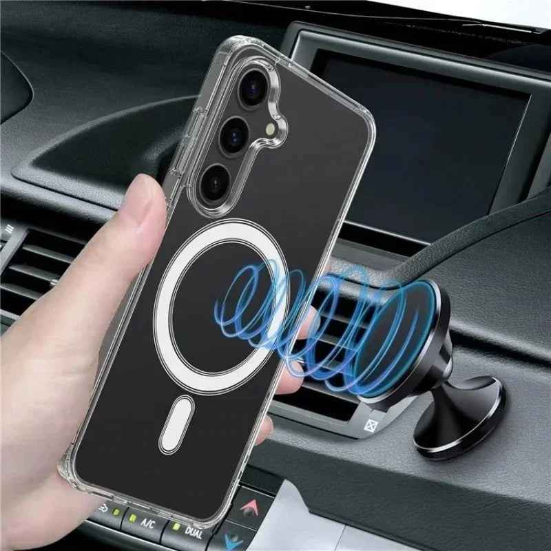 For Samsung Galaxy A57 5G Magnetic Case WANLONFENG LM Series Phone Cover with Screen Film (Big Lens Hole) - Transparent