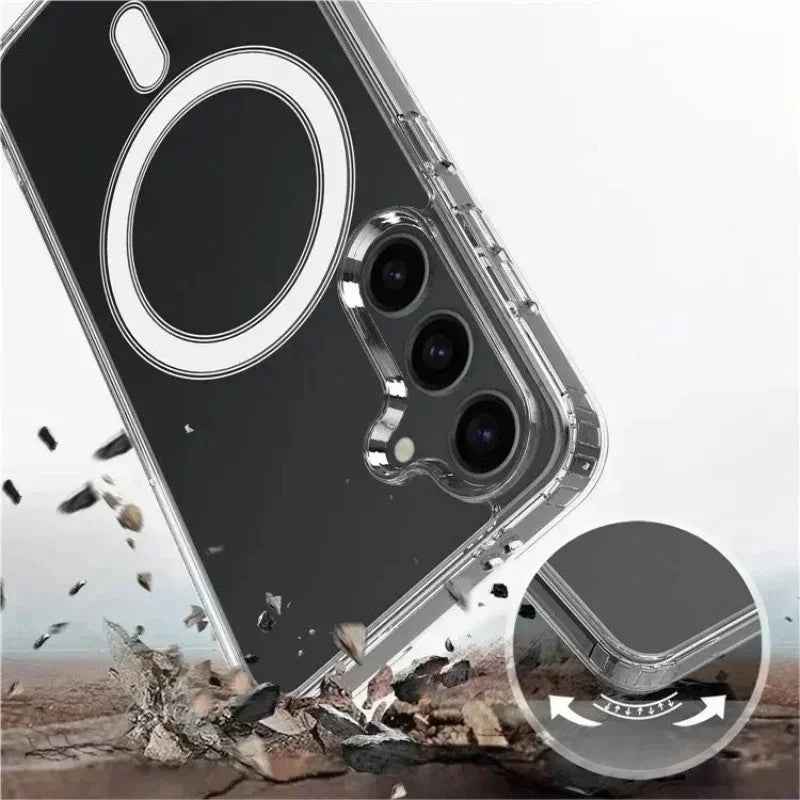 For Samsung Galaxy A57 5G Magnetic Case WANLONFENG LM Series Phone Cover with Screen Film (Big Lens Hole) - Transparent