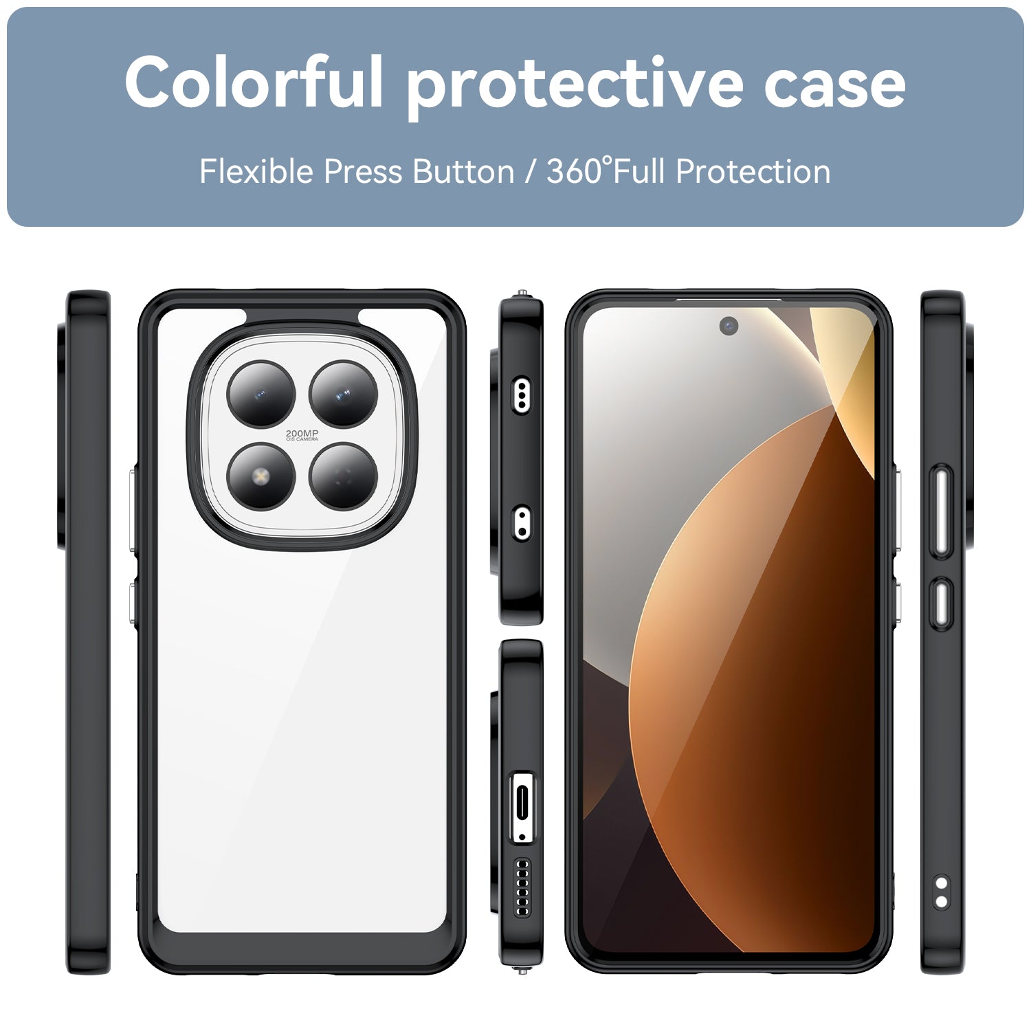 For Xiaomi Redmi Note 15 Pro 4G (Global) Phone Case WANLONFENG XC Series TPU Acrylic Cover with Tempered Glass (Big Lens Hole) - Black