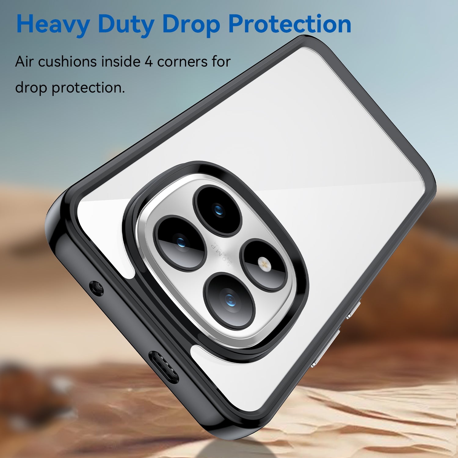 For Xiaomi Redmi Note 15 Pro 5G (Global) Phone Case WANLONFENG XC Series TPU Acrylic Cover with Tempered Glass (Big Lens Hole) - Black