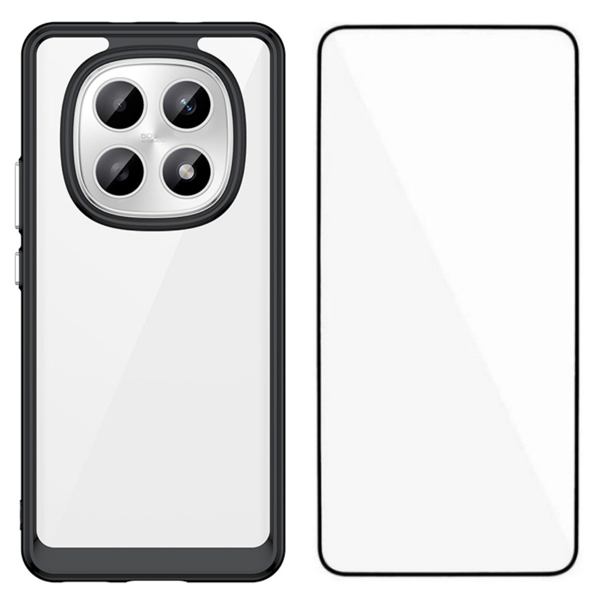 For Xiaomi Redmi Note 15 Pro+ 5G (Global) / Xiaomi Poco M8 Pro 5G Phone Case WANLONFENG XC Series TPU Acrylic Cover with Tempered Glass (Big Lens Hole) - Black