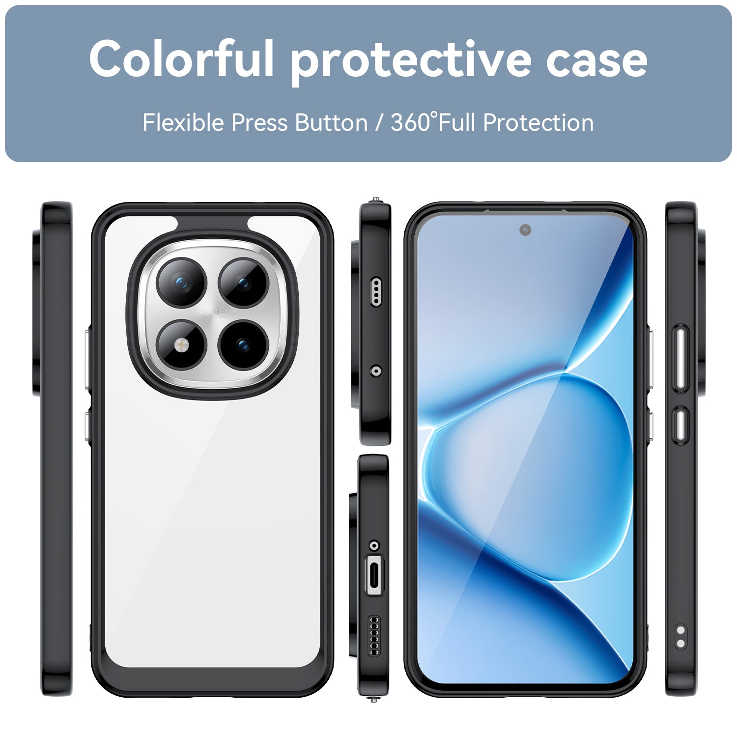 For Xiaomi Redmi Note 15 Pro+ 5G (Global) / Xiaomi Poco M8 Pro 5G Phone Case WANLONFENG XC Series TPU Acrylic Cover with Tempered Glass (Big Lens Hole) - Black