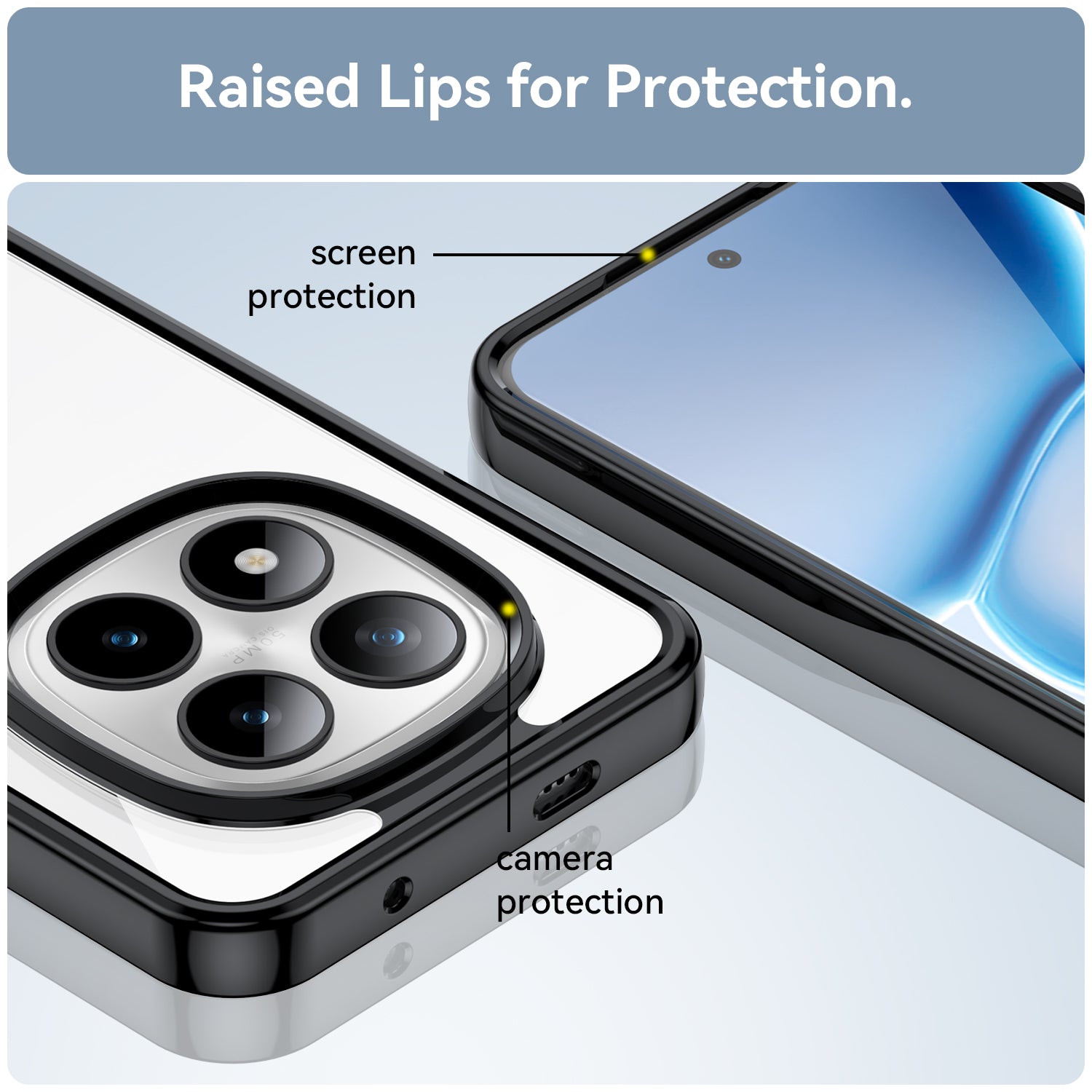 For Xiaomi Redmi Note 15 Pro+ 5G (Global) / Xiaomi Poco M8 Pro 5G Phone Case WANLONFENG XC Series TPU Acrylic Cover with Tempered Glass (Big Lens Hole) - Black