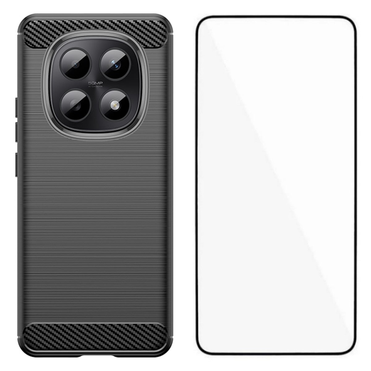 For Xiaomi Redmi Note 15 Pro 5G (Global) Case with Screen Film WANLONFENG LS Series Big Lens Hole Brushed Texture TPU Phone Cover - Black