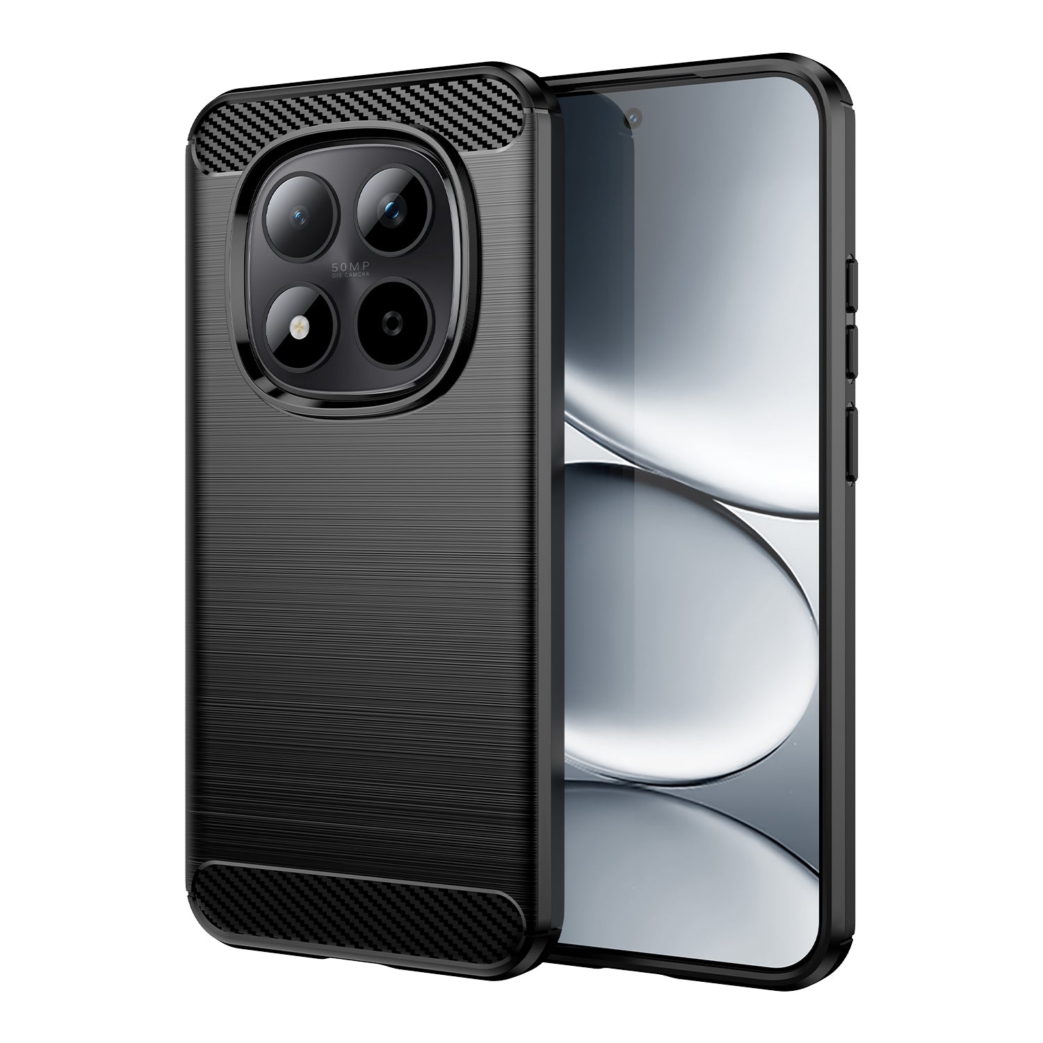 For Xiaomi Redmi Note 15 Pro 5G (Global) Case with Screen Film WANLONFENG LS Series Big Lens Hole Brushed Texture TPU Phone Cover - Black