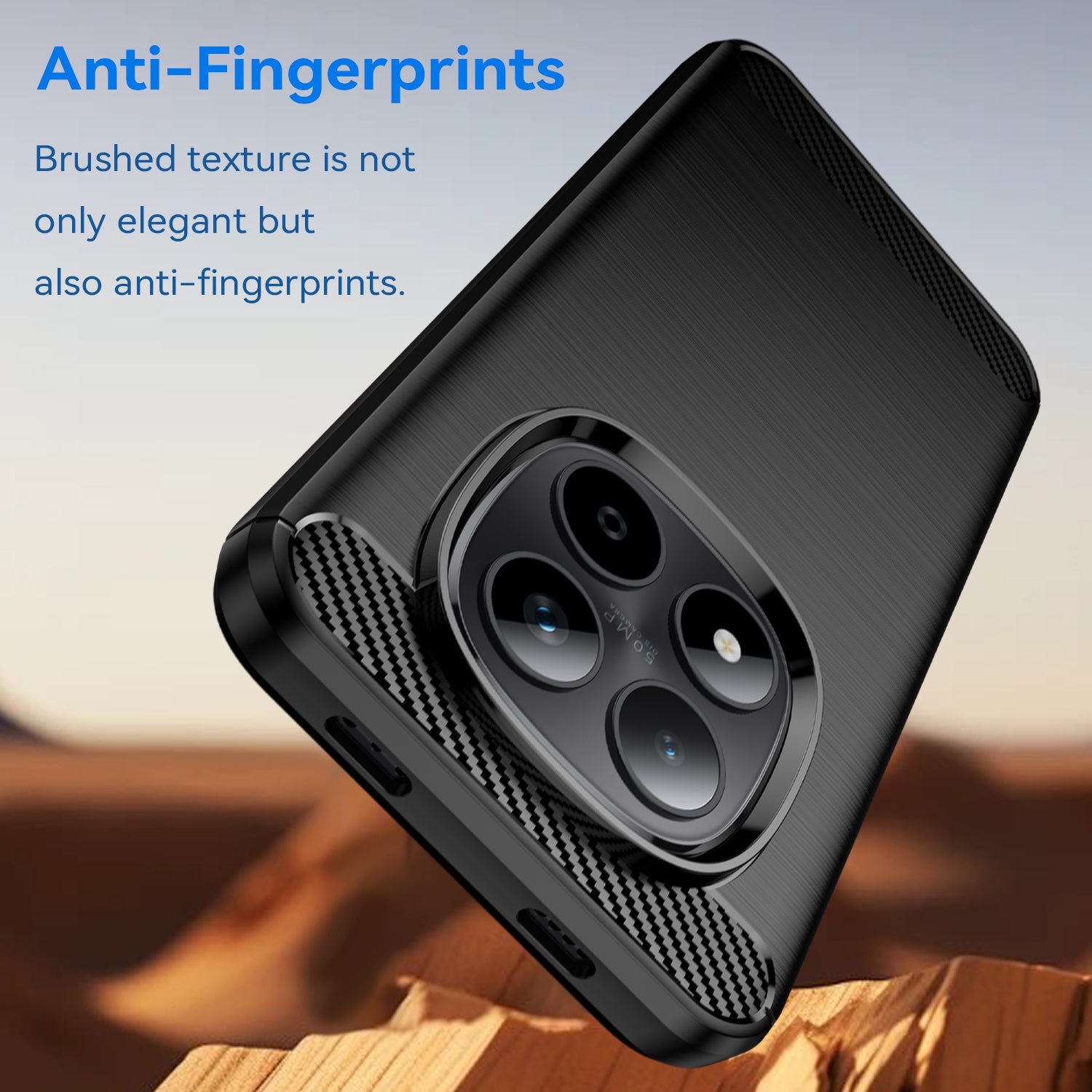 For Xiaomi Redmi Note 15 Pro 5G (Global) Case with Screen Film WANLONFENG LS Series Big Lens Hole Brushed Texture TPU Phone Cover - Black