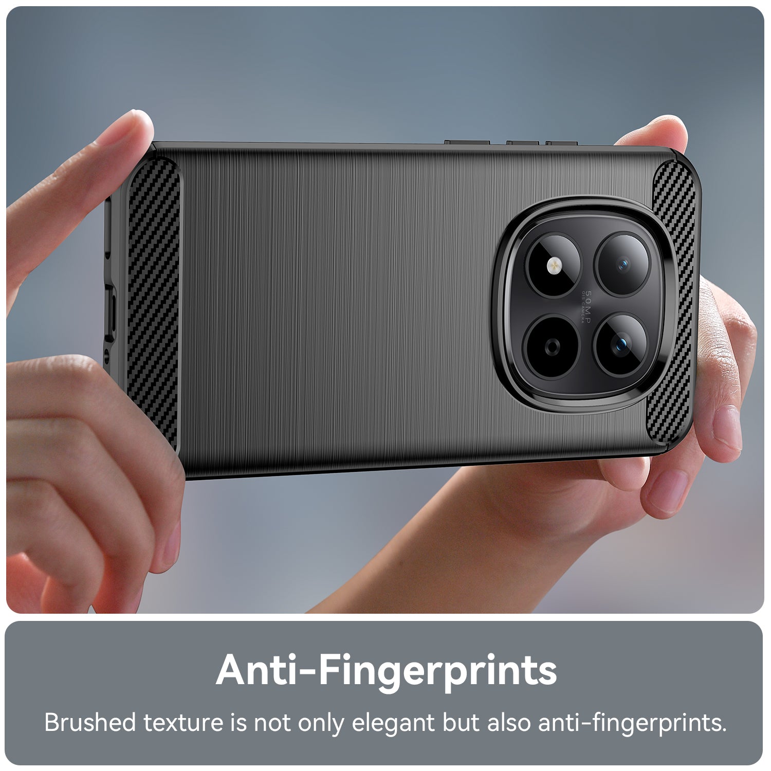 For Xiaomi Redmi Note 15 Pro 5G (Global) Case with Screen Film WANLONFENG LS Series Big Lens Hole Brushed Texture TPU Phone Cover - Black