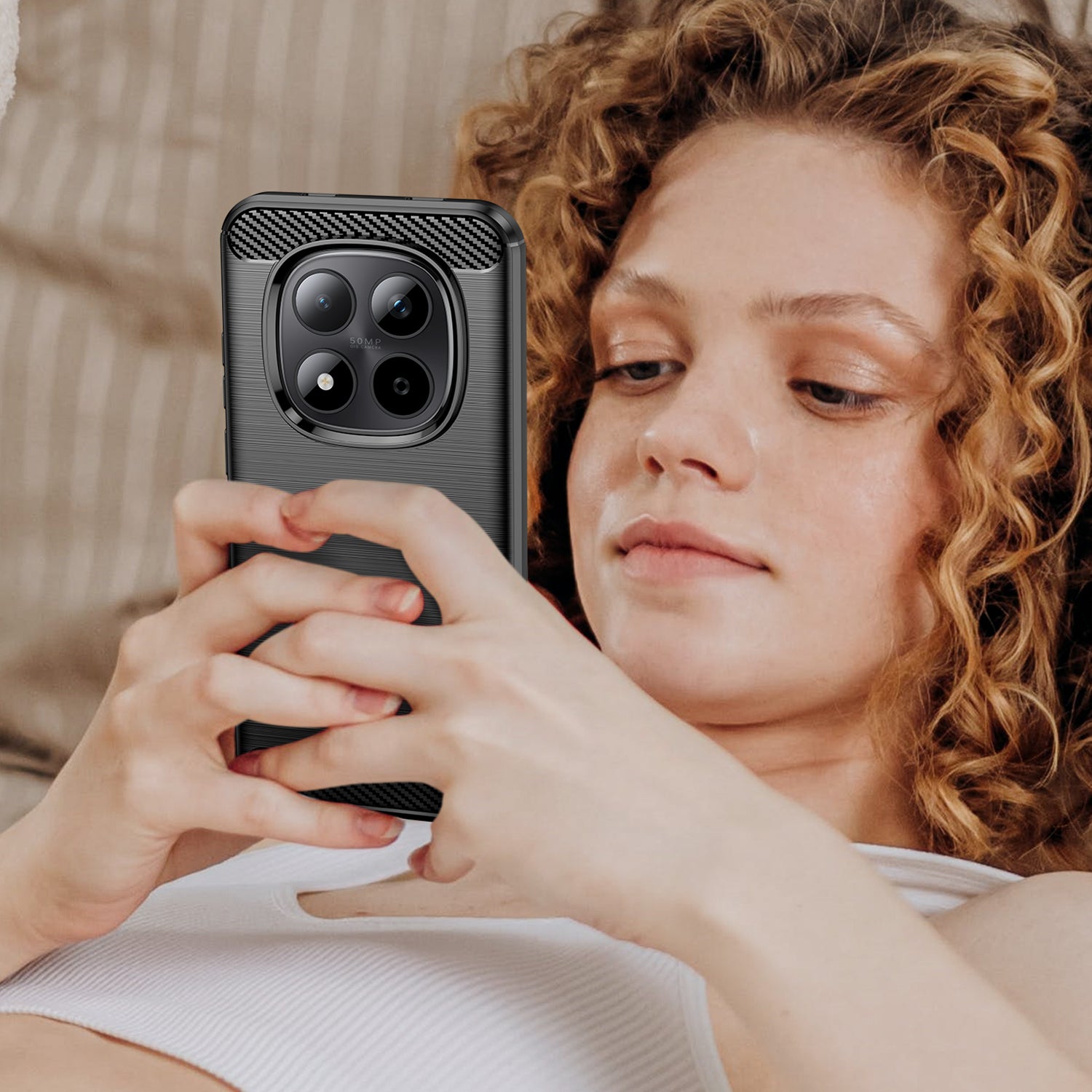 For Xiaomi Redmi Note 15 Pro 5G (Global) Case with Screen Film WANLONFENG LS Series Big Lens Hole Brushed Texture TPU Phone Cover - Black