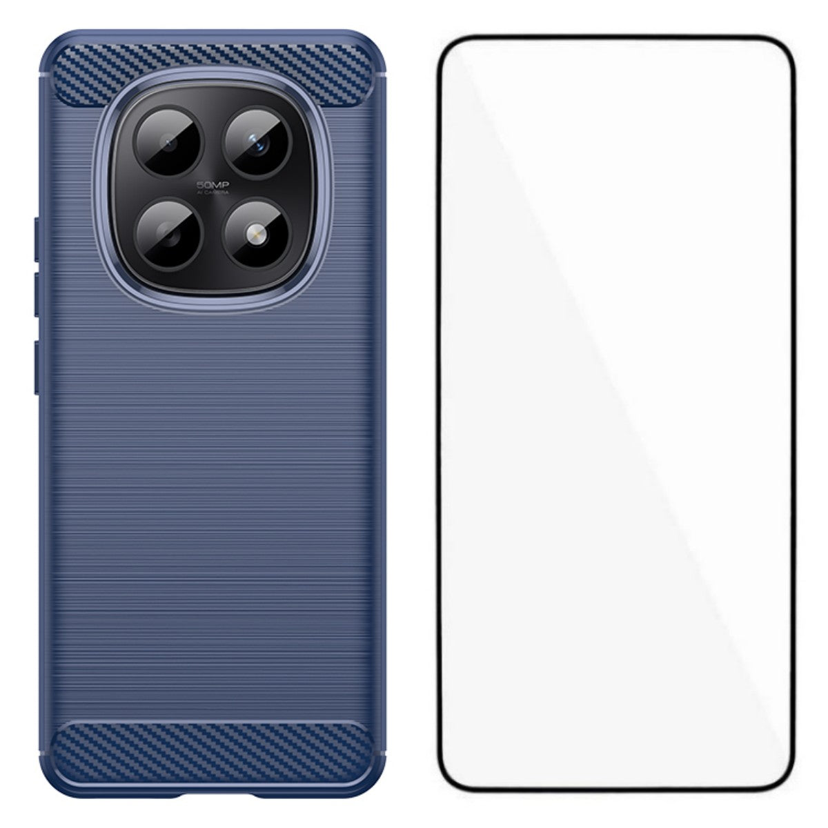 For Xiaomi Redmi Note 15 Pro 5G (Global) Case with Screen Film WANLONFENG LS Series Big Lens Hole Brushed Texture TPU Phone Cover - Blue