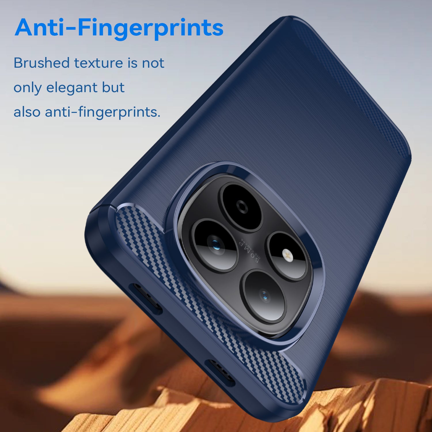 For Xiaomi Redmi Note 15 Pro 5G (Global) Case with Screen Film WANLONFENG LS Series Big Lens Hole Brushed Texture TPU Phone Cover - Blue