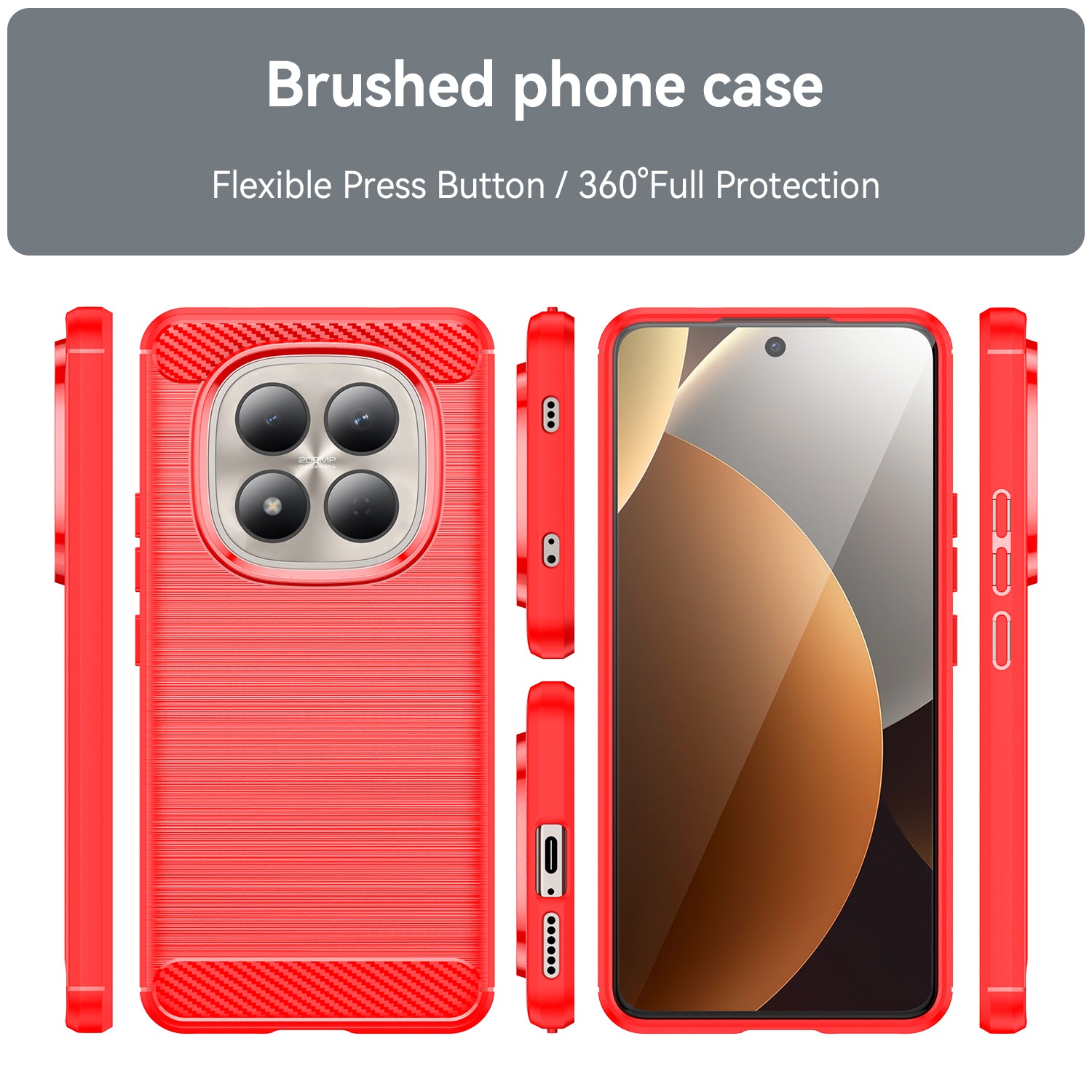 For Xiaomi Redmi Note 15 Pro 4G (Global) Case with Screen Film WANLONFENG LS Series Big Lens Hole Brushed Texture TPU Phone Cover - Red