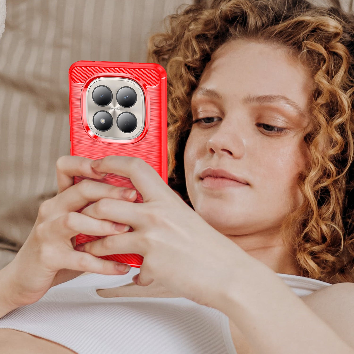 For Xiaomi Redmi Note 15 Pro 4G (Global) Case with Screen Film WANLONFENG LS Series Big Lens Hole Brushed Texture TPU Phone Cover - Red