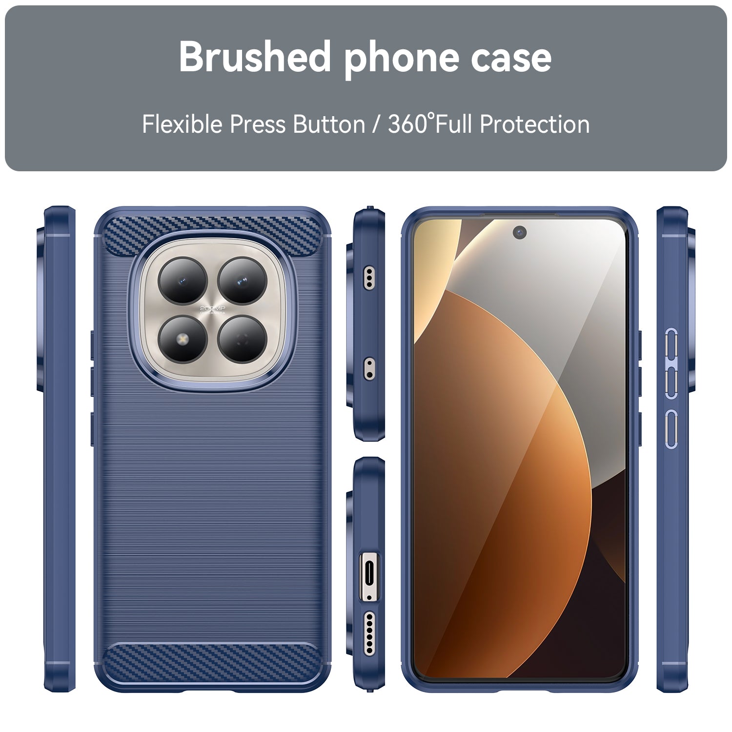 For Xiaomi Redmi Note 15 Pro 4G (Global) Case with Screen Film WANLONFENG LS Series Big Lens Hole Brushed Texture TPU Phone Cover - Blue