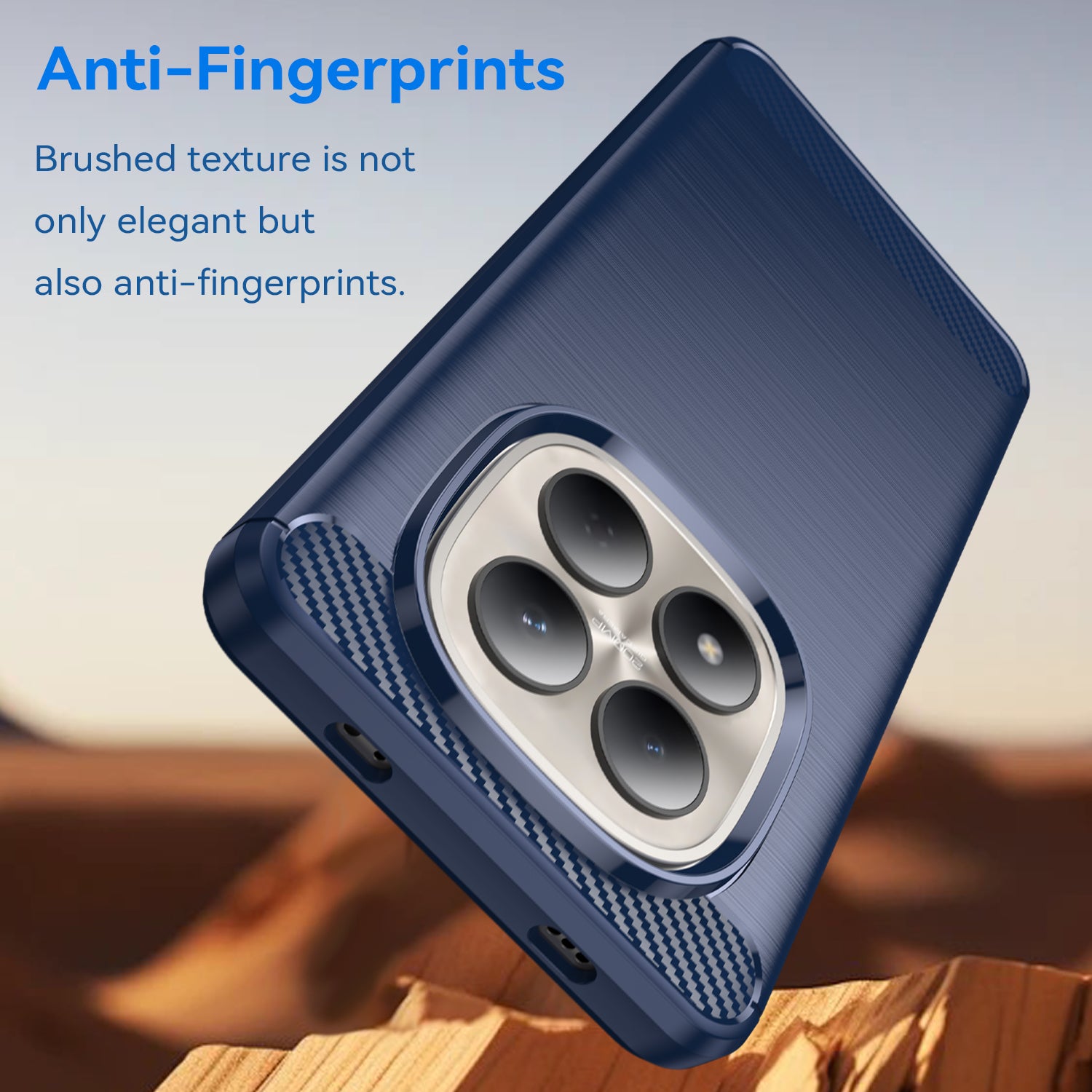 For Xiaomi Redmi Note 15 Pro 4G (Global) Case with Screen Film WANLONFENG LS Series Big Lens Hole Brushed Texture TPU Phone Cover - Blue