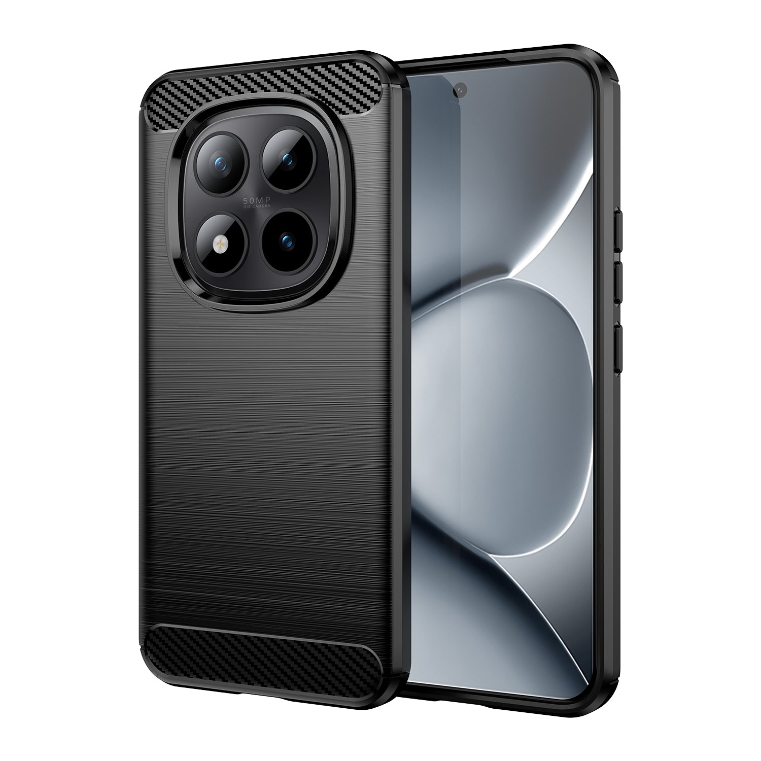 For Xiaomi Poco M8 Pro 5G / Xiaomi Redmi Note 15 Pro+ 5G (Global) Case with Screen Film WANLONFENG LS Series Big Lens Hole Brushed Texture TPU Phone Cover - Black