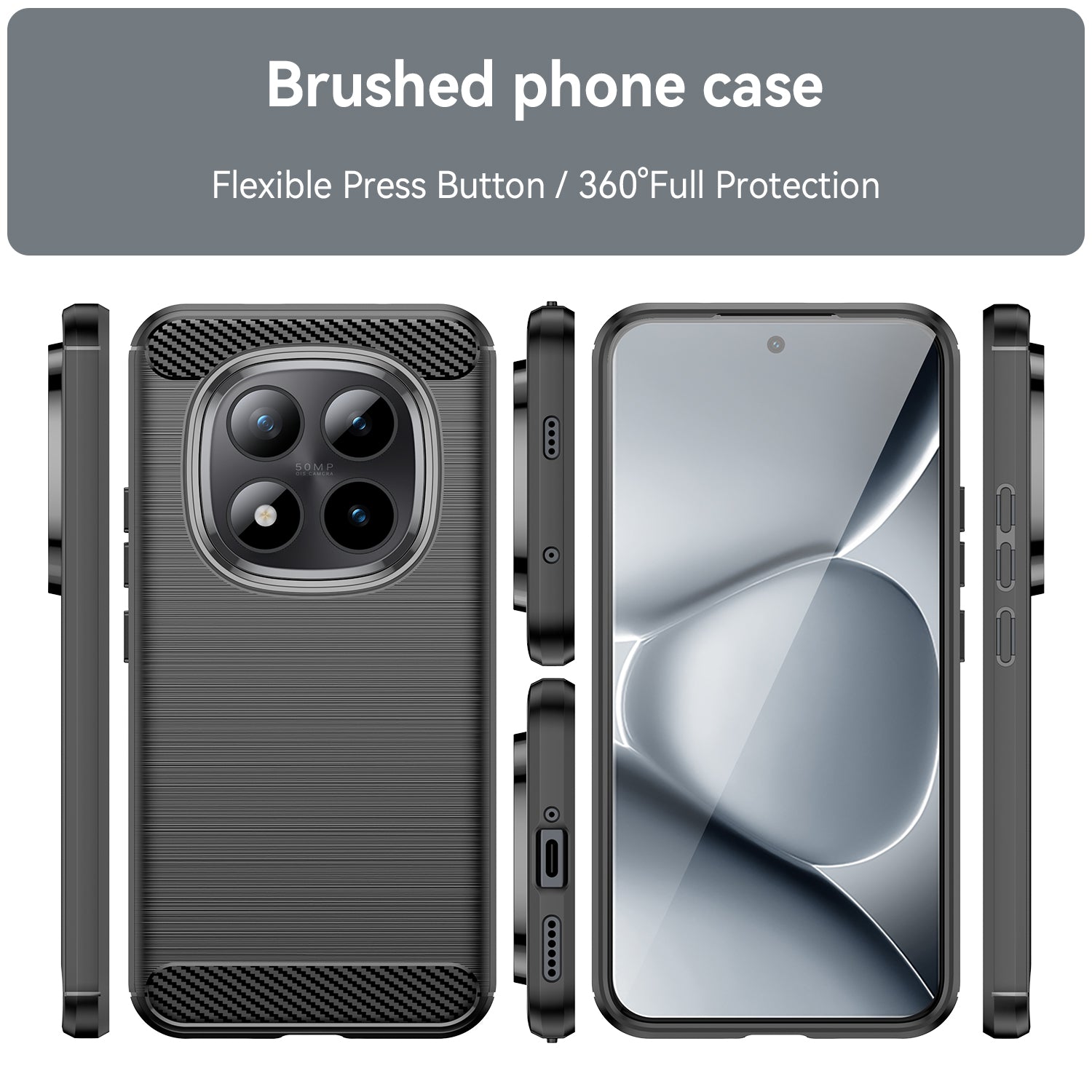 For Xiaomi Poco M8 Pro 5G / Xiaomi Redmi Note 15 Pro+ 5G (Global) Case with Screen Film WANLONFENG LS Series Big Lens Hole Brushed Texture TPU Phone Cover - Black