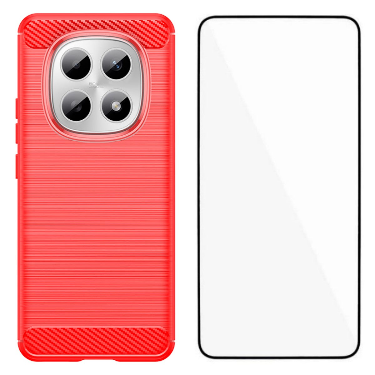 For Xiaomi Poco M8 Pro 5G / Xiaomi Redmi Note 15 Pro+ 5G (Global) Case with Screen Film WANLONFENG LS Series Big Lens Hole Brushed Texture TPU Phone Cover - Red