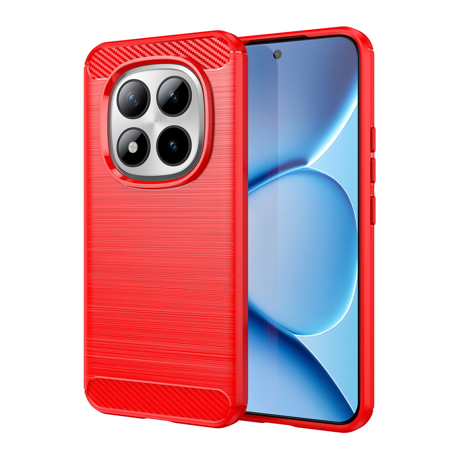 For Xiaomi Poco M8 Pro 5G / Xiaomi Redmi Note 15 Pro+ 5G (Global) Case with Screen Film WANLONFENG LS Series Big Lens Hole Brushed Texture TPU Phone Cover - Red