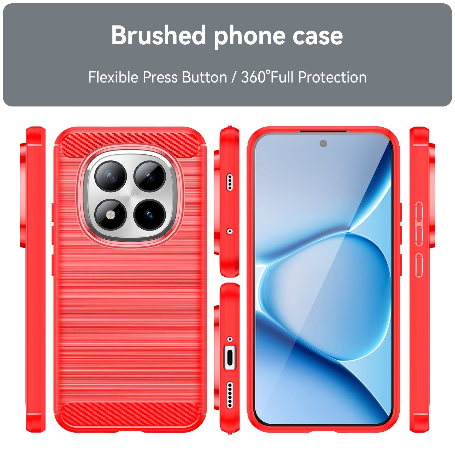 For Xiaomi Poco M8 Pro 5G / Xiaomi Redmi Note 15 Pro+ 5G (Global) Case with Screen Film WANLONFENG LS Series Big Lens Hole Brushed Texture TPU Phone Cover - Red