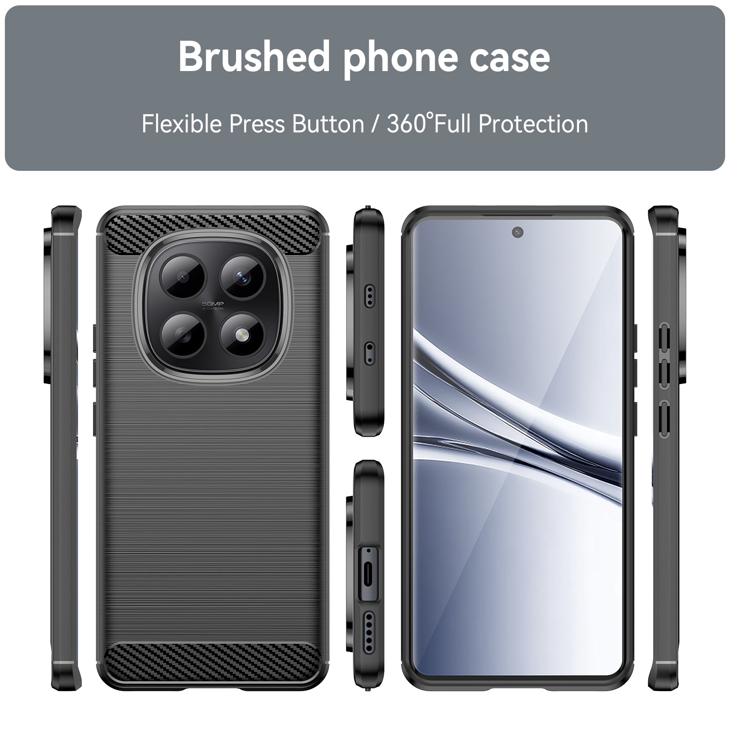 For Xiaomi Poco M8 5G / Xiaomi Redmi Note 15 5G (Global) Case with Screen Film WANLONFENG LS Series Big Lens Hole Brushed Texture TPU Phone Cover - Black