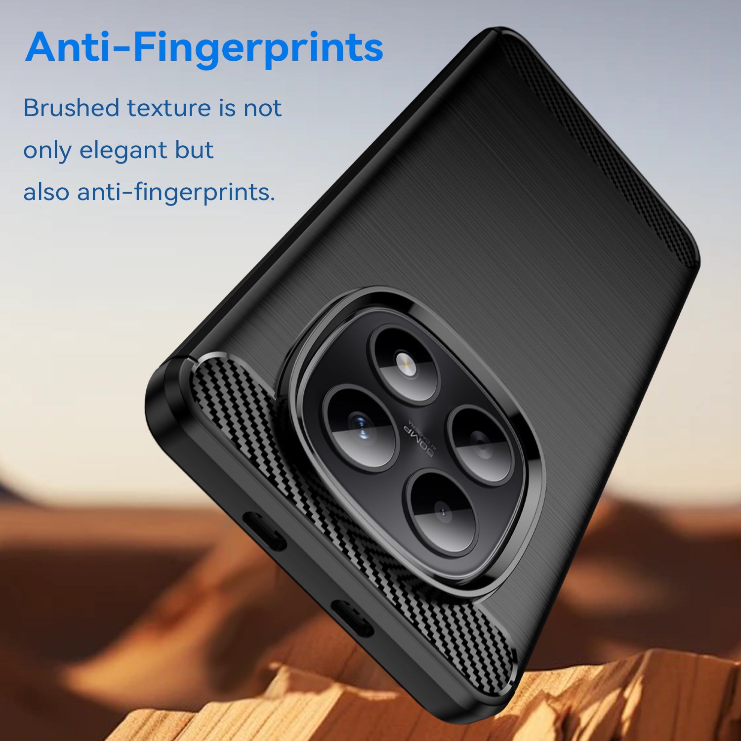 For Xiaomi Poco M8 5G / Xiaomi Redmi Note 15 5G (Global) Case with Screen Film WANLONFENG LS Series Big Lens Hole Brushed Texture TPU Phone Cover - Black