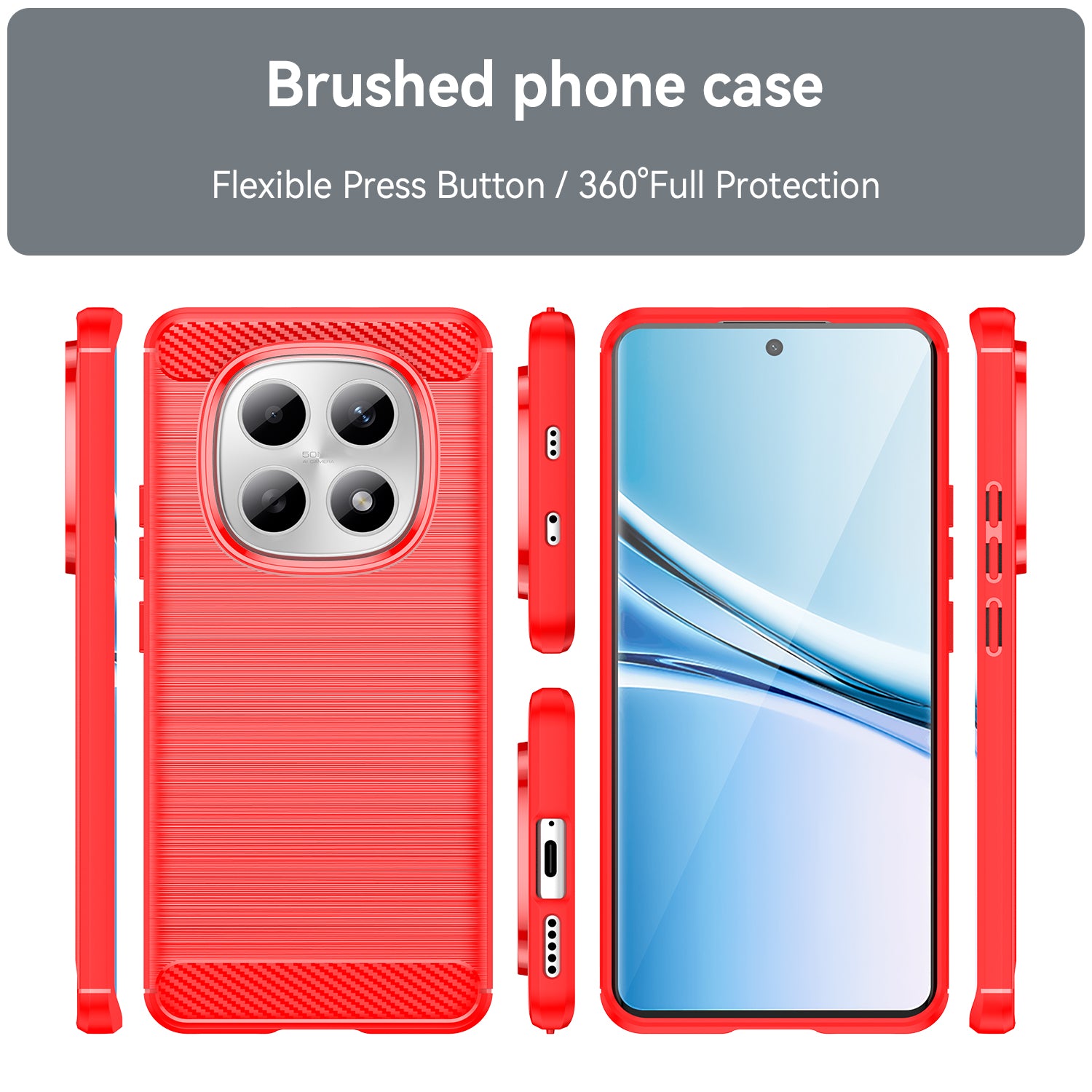 For Xiaomi Poco M8 5G / Xiaomi Redmi Note 15 5G (Global) Case with Screen Film WANLONFENG LS Series Big Lens Hole Brushed Texture TPU Phone Cover - Red