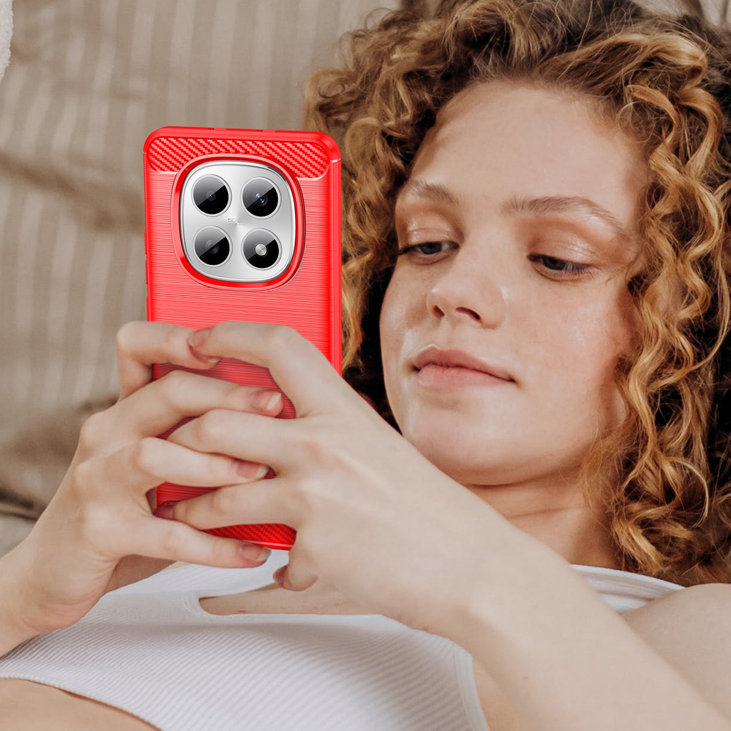 For Xiaomi Poco M8 5G / Xiaomi Redmi Note 15 5G (Global) Case with Screen Film WANLONFENG LS Series Big Lens Hole Brushed Texture TPU Phone Cover - Red