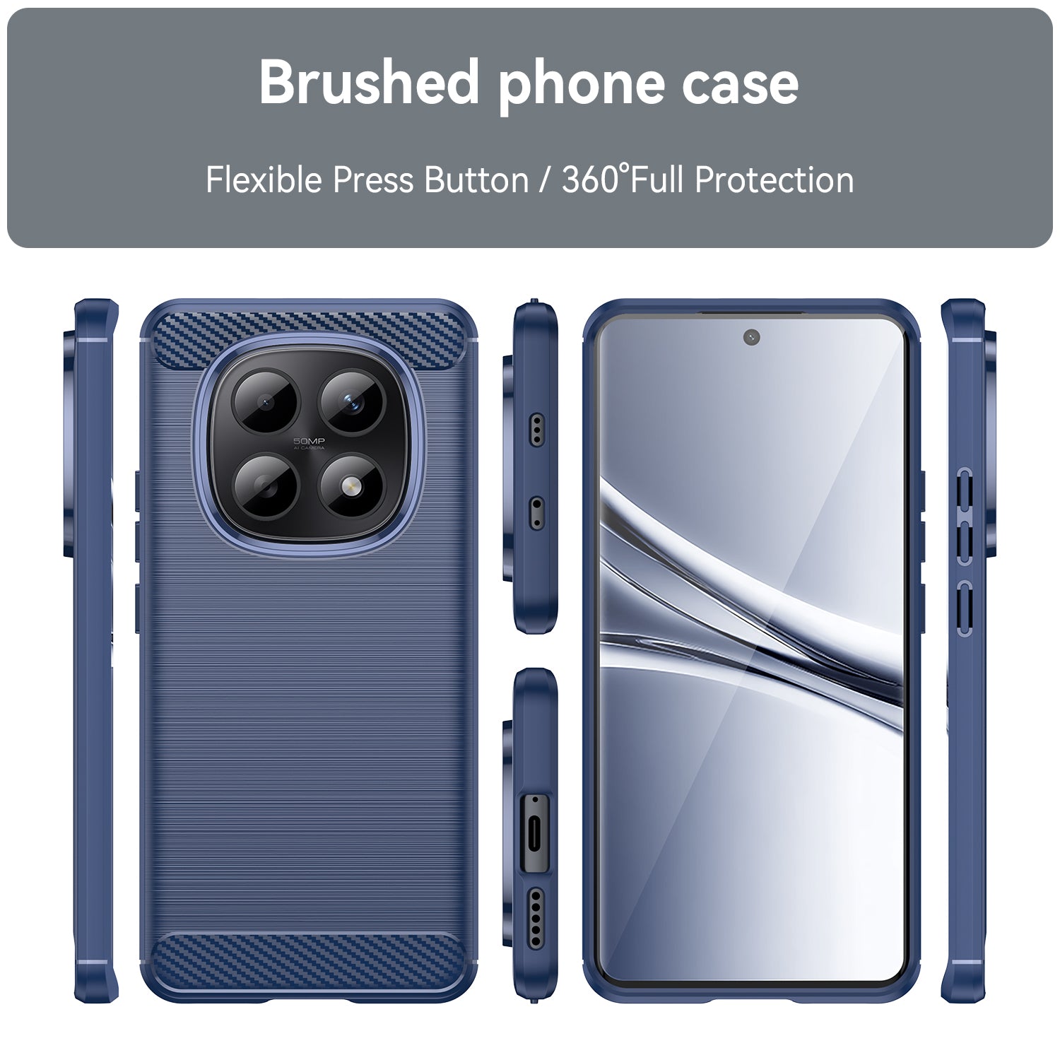 For Xiaomi Poco M8 5G / Xiaomi Redmi Note 15 5G (Global) Case with Screen Film WANLONFENG LS Series Big Lens Hole Brushed Texture TPU Phone Cover - Blue