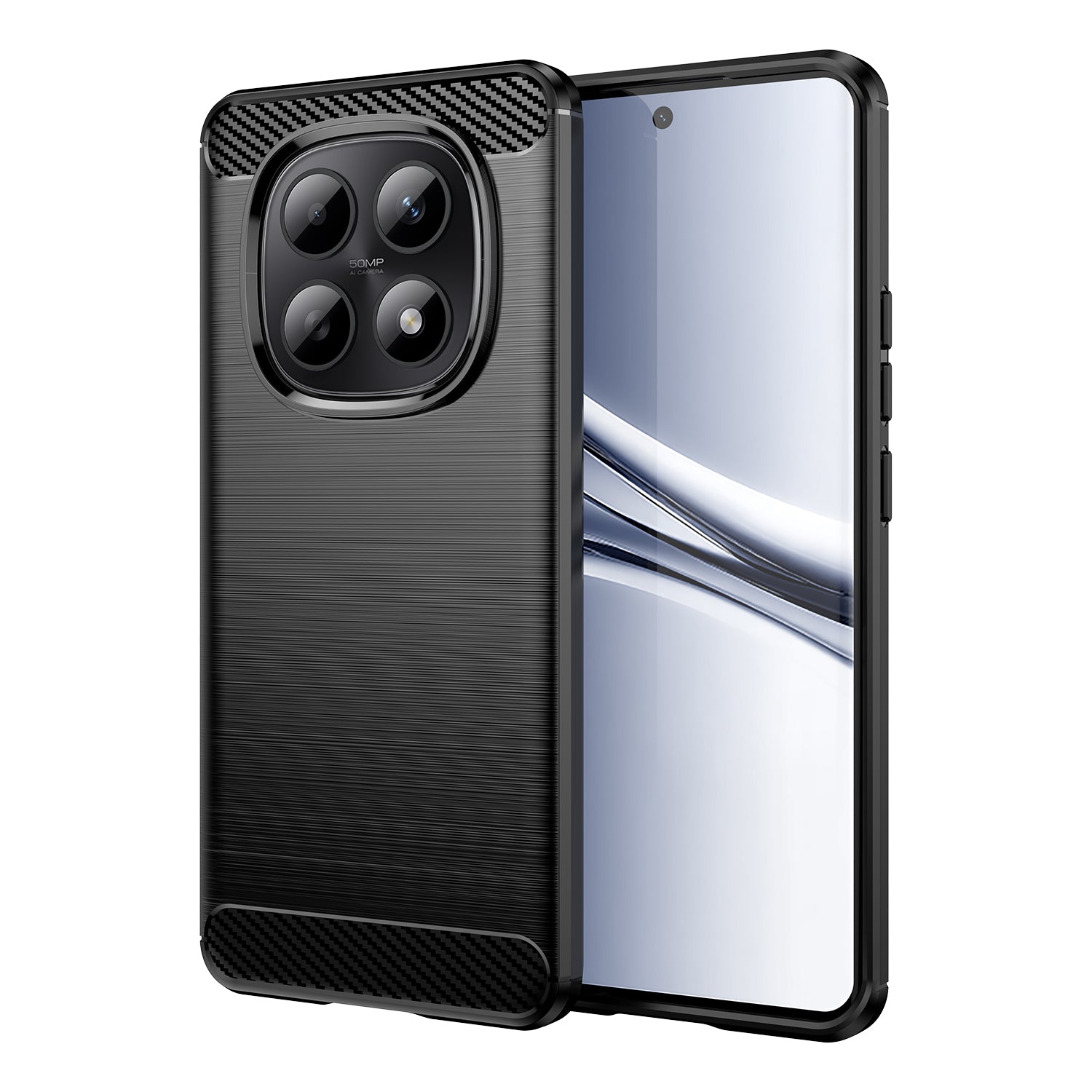 For Xiaomi Redmi Note 15 4G (Global) Case with Screen Film WANLONFENG LS Series Big Lens Hole Brushed Texture TPU Phone Cover - Black