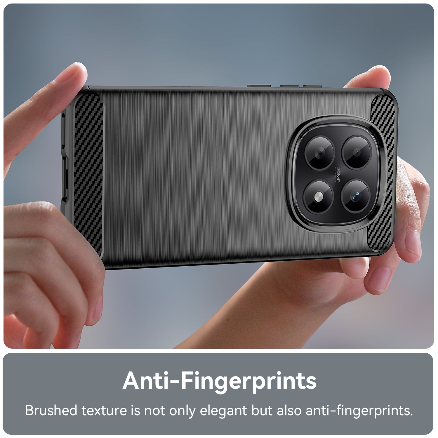 For Xiaomi Redmi Note 15 4G (Global) Case with Screen Film WANLONFENG LS Series Big Lens Hole Brushed Texture TPU Phone Cover - Black
