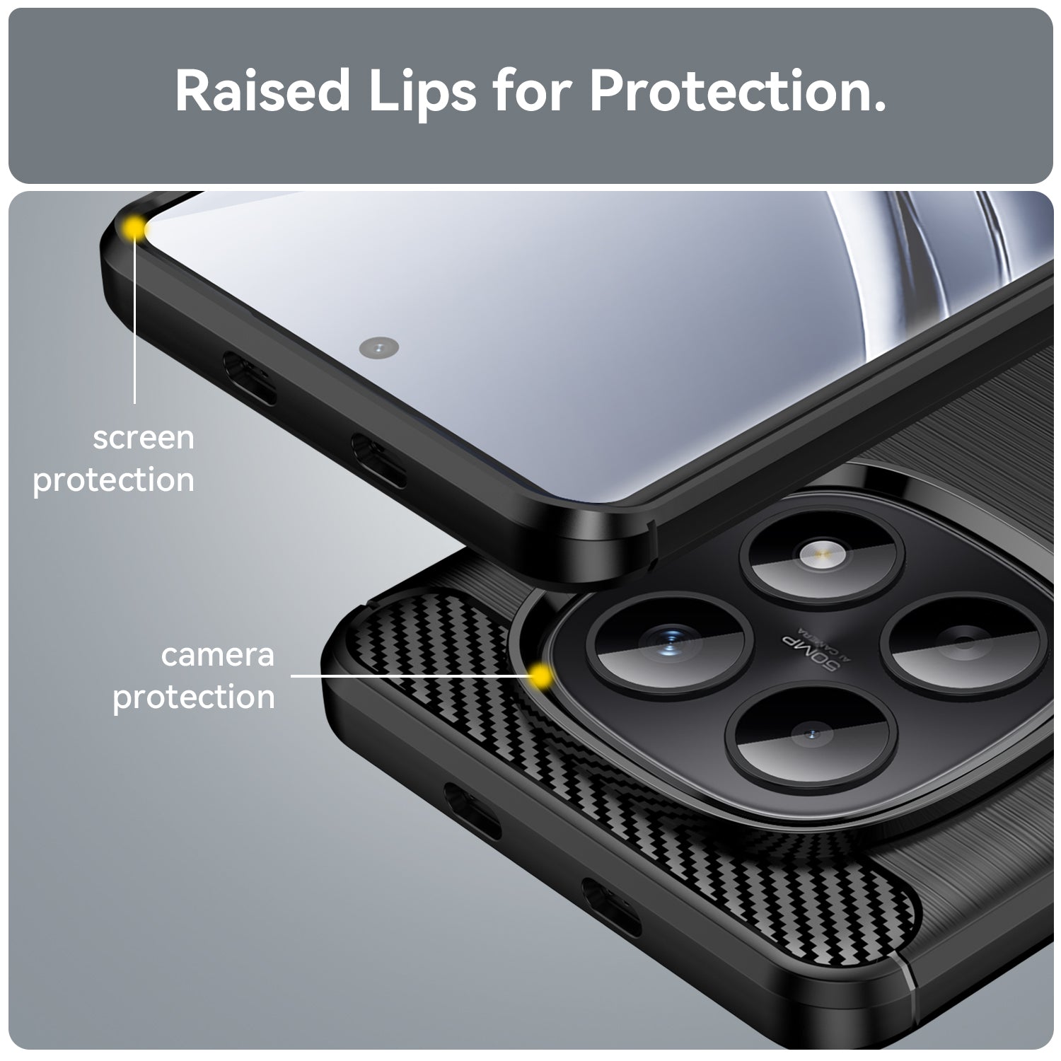 For Xiaomi Redmi Note 15 4G (Global) Case with Screen Film WANLONFENG LS Series Big Lens Hole Brushed Texture TPU Phone Cover - Black
