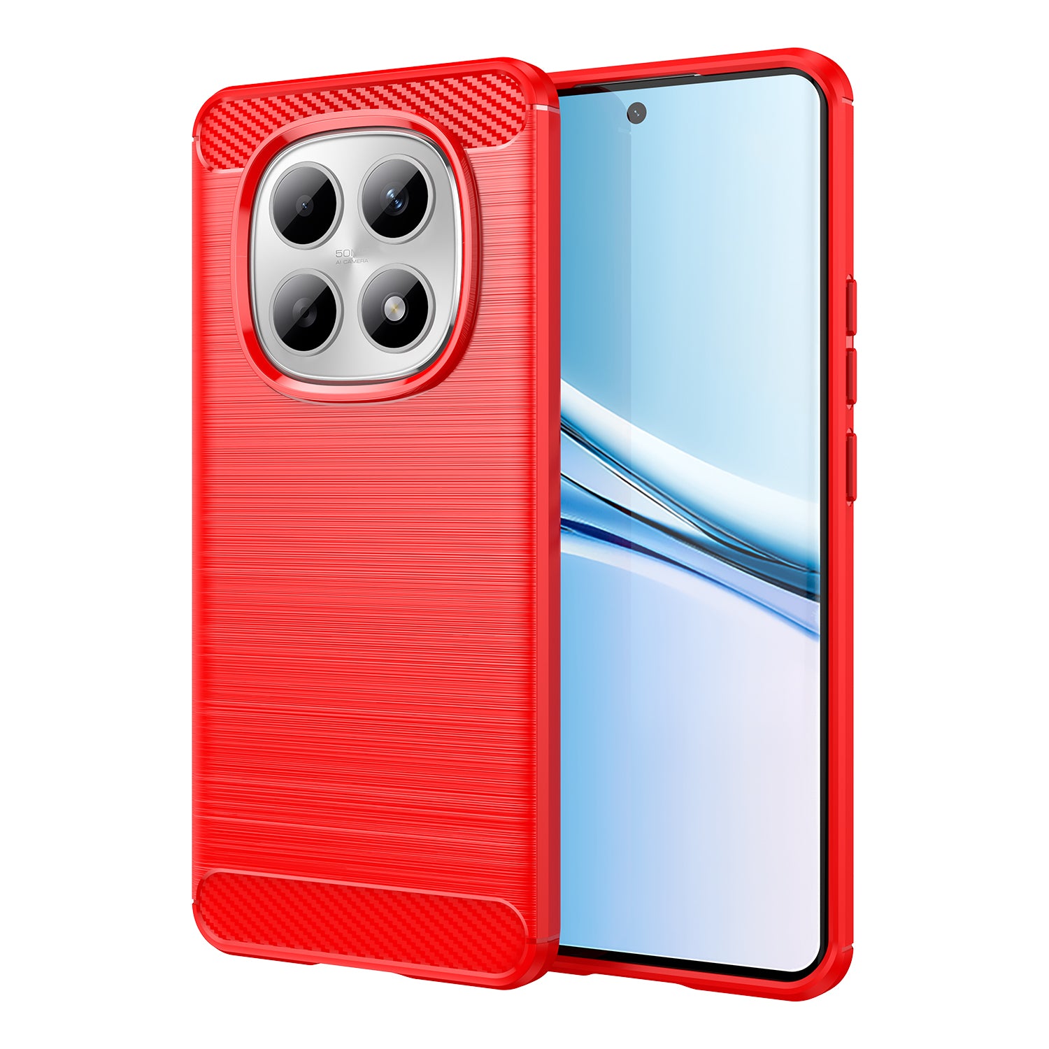 For Xiaomi Redmi Note 15 4G (Global) Case with Screen Film WANLONFENG LS Series Big Lens Hole Brushed Texture TPU Phone Cover - Red