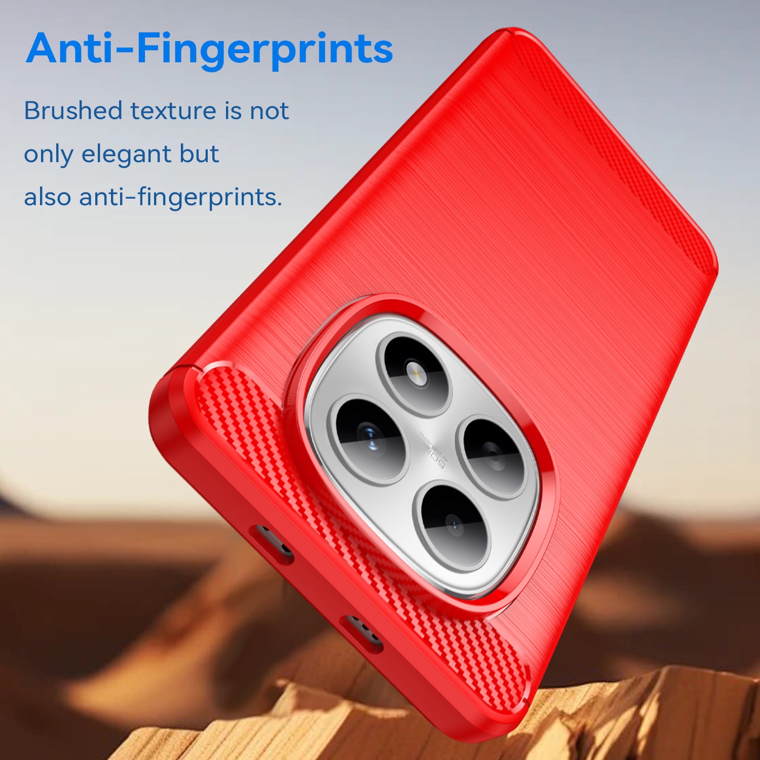 For Xiaomi Redmi Note 15 4G (Global) Case with Screen Film WANLONFENG LS Series Big Lens Hole Brushed Texture TPU Phone Cover - Red