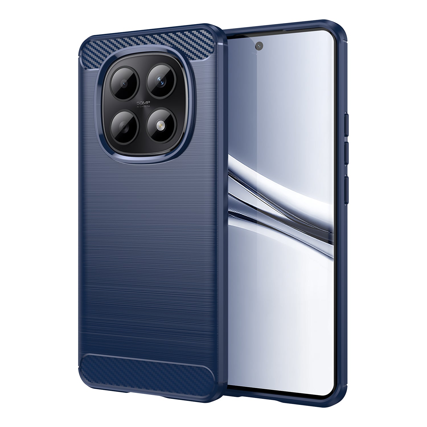 For Xiaomi Redmi Note 15 4G (Global) Case with Screen Film WANLONFENG LS Series Big Lens Hole Brushed Texture TPU Phone Cover - Blue