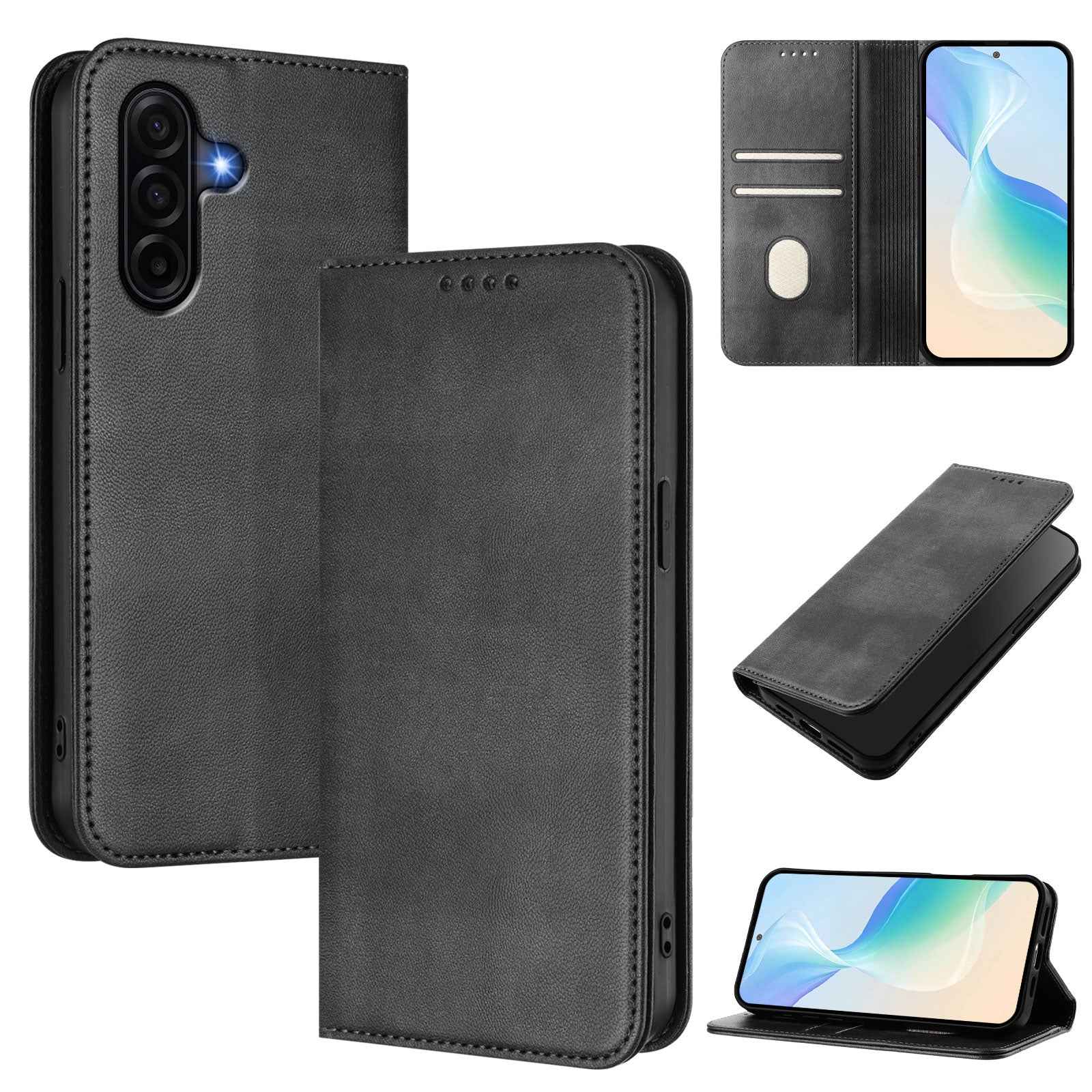 For Samsung Galaxy A57 5G Wallet Cases Retro Texture RFID Blocking Leather Phone Cover - Black