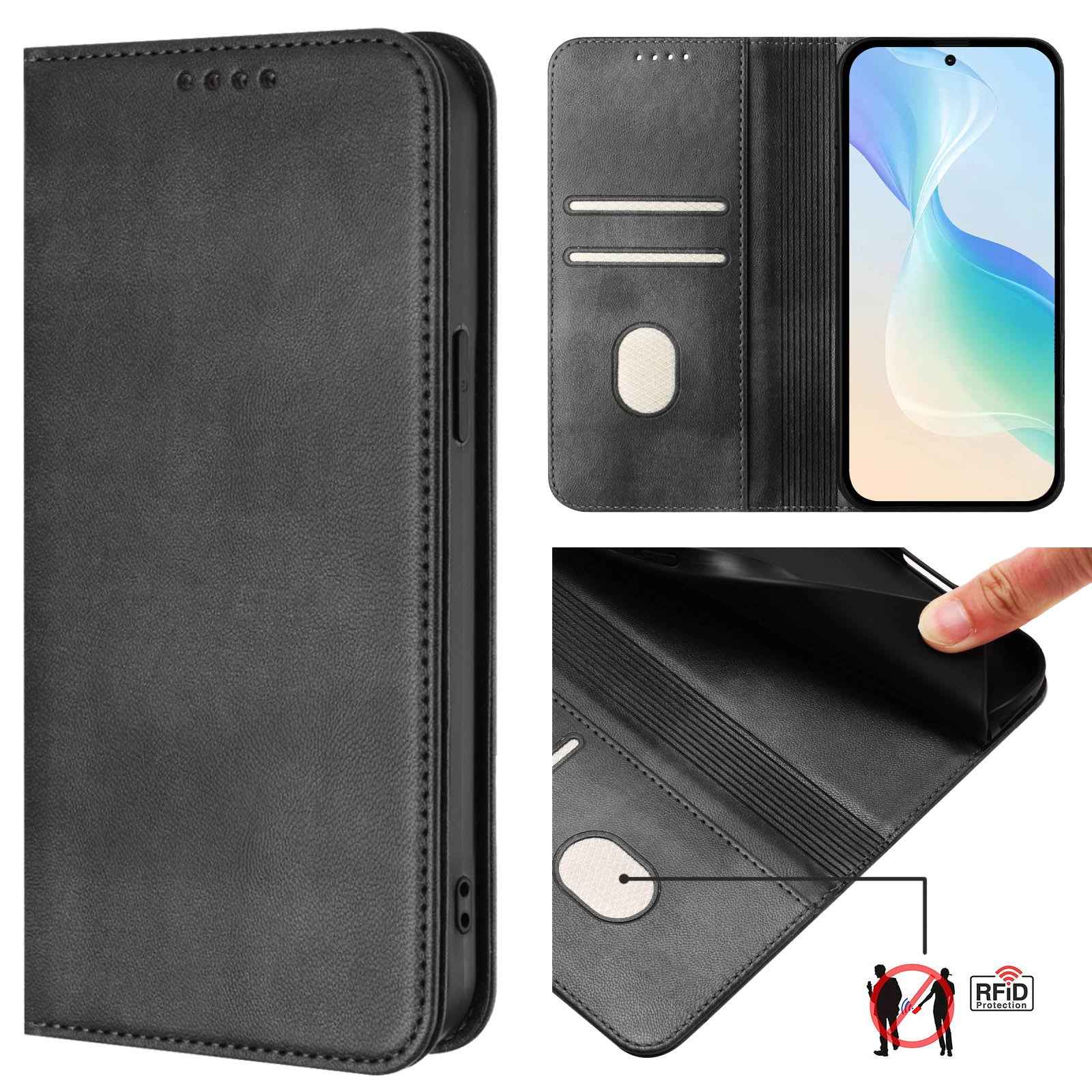 For Samsung Galaxy A57 5G Wallet Cases Retro Texture RFID Blocking Leather Phone Cover - Black