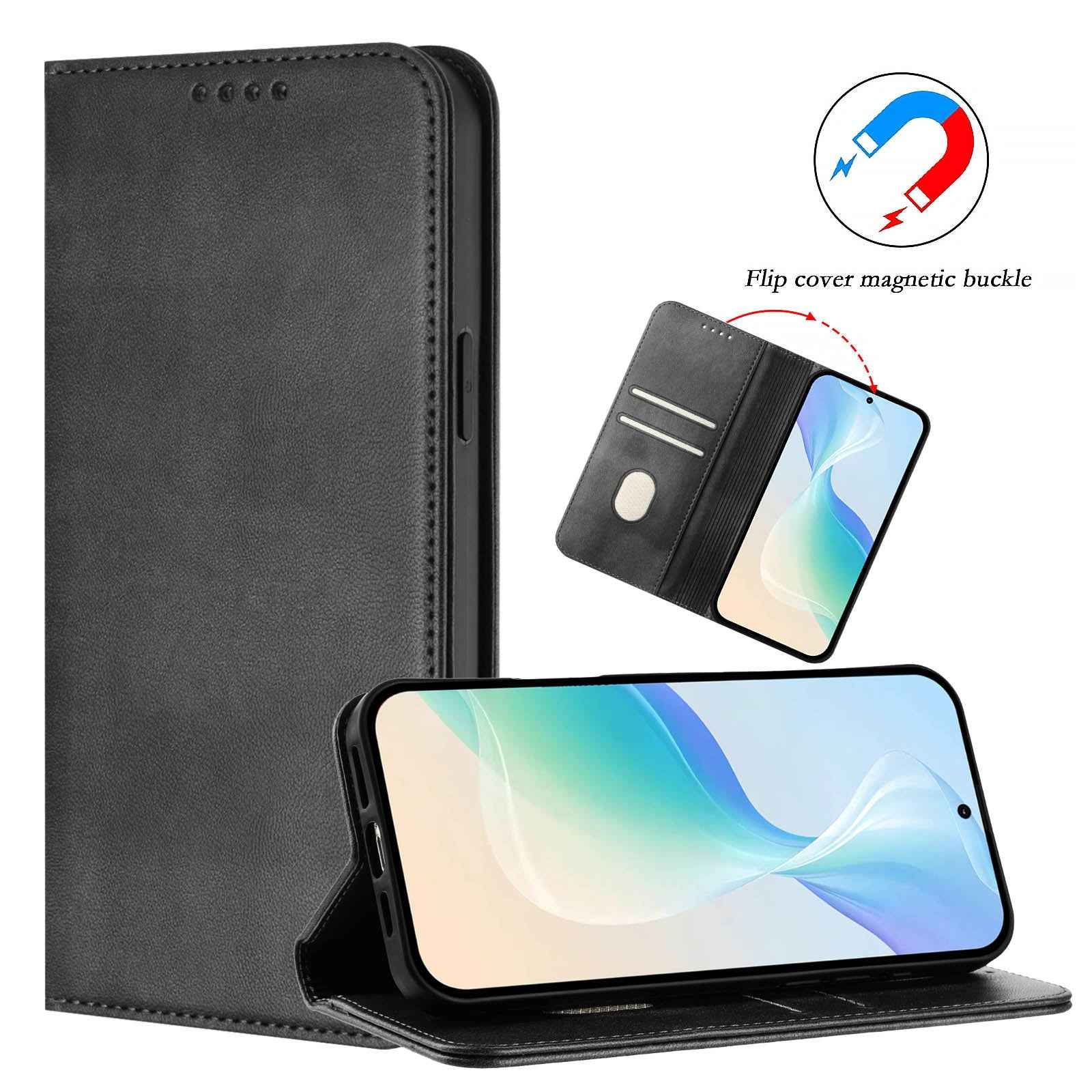 For Samsung Galaxy A57 5G Wallet Cases Retro Texture RFID Blocking Leather Phone Cover - Black