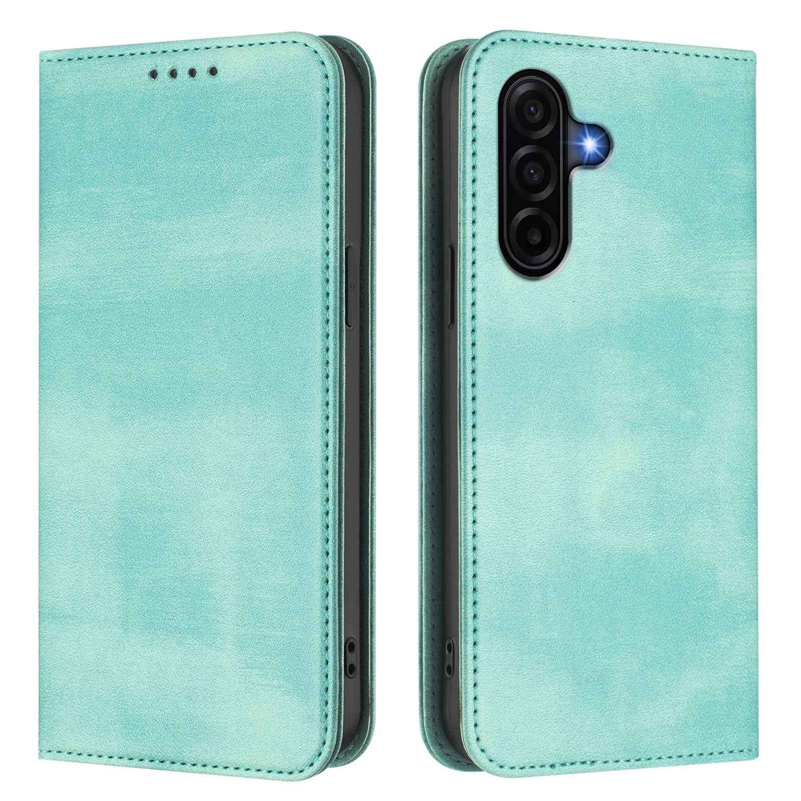 For Samsung Galaxy A57 5G Wallet Cases Retro Texture RFID Blocking Leather Phone Cover - Mint Green