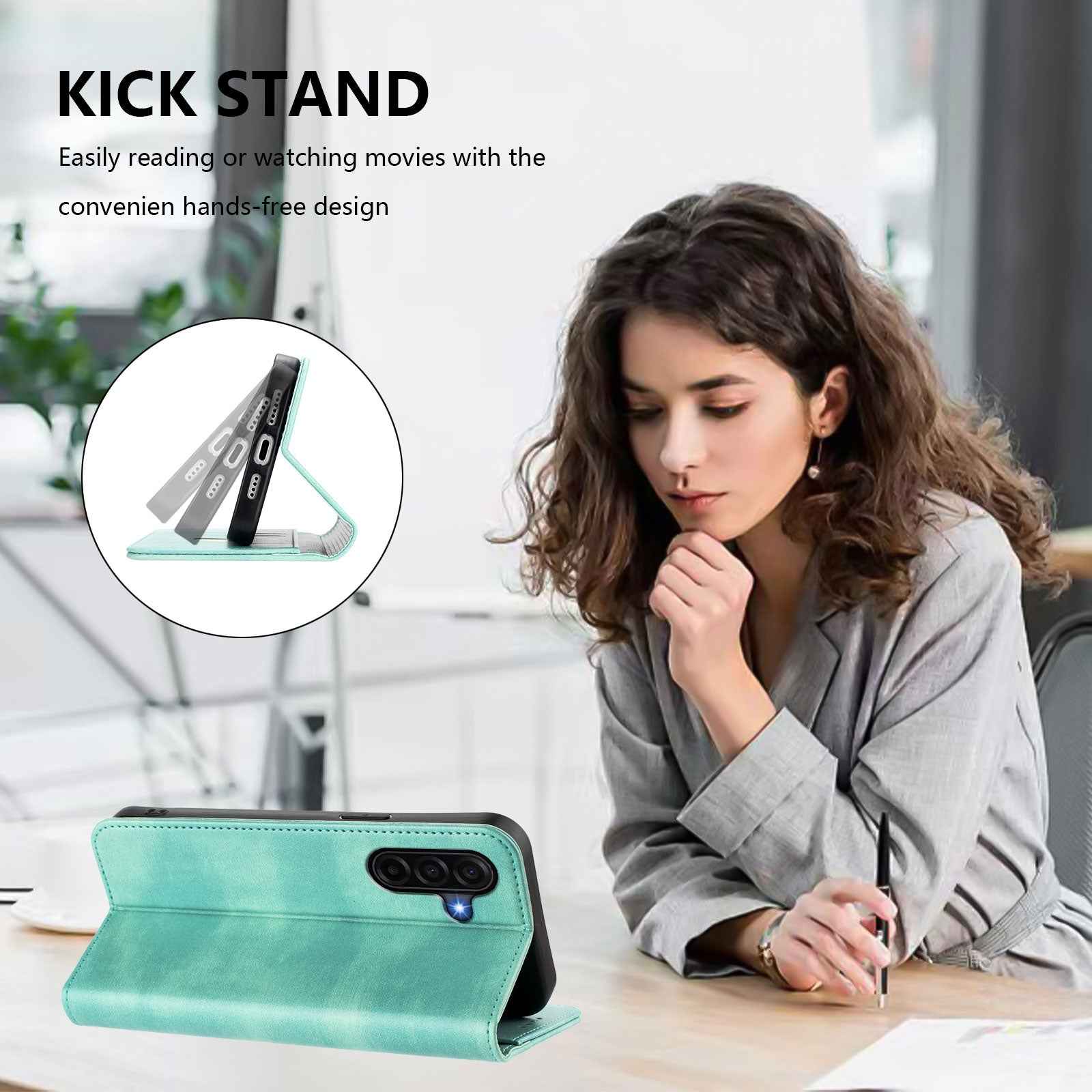 For Samsung Galaxy A57 5G Wallet Cases Retro Texture RFID Blocking Leather Phone Cover - Mint Green