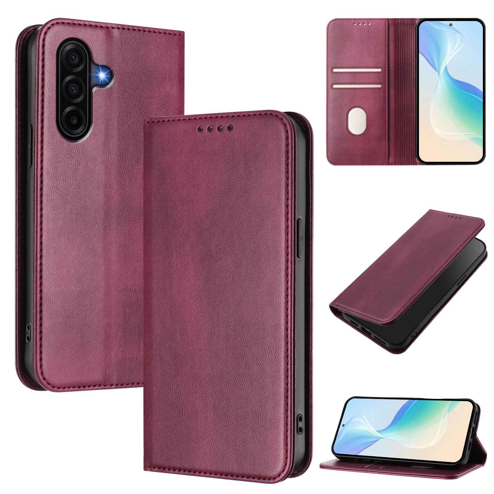 For Samsung Galaxy A57 5G Wallet Cases Retro Texture RFID Blocking Leather Phone Cover - Wine Red