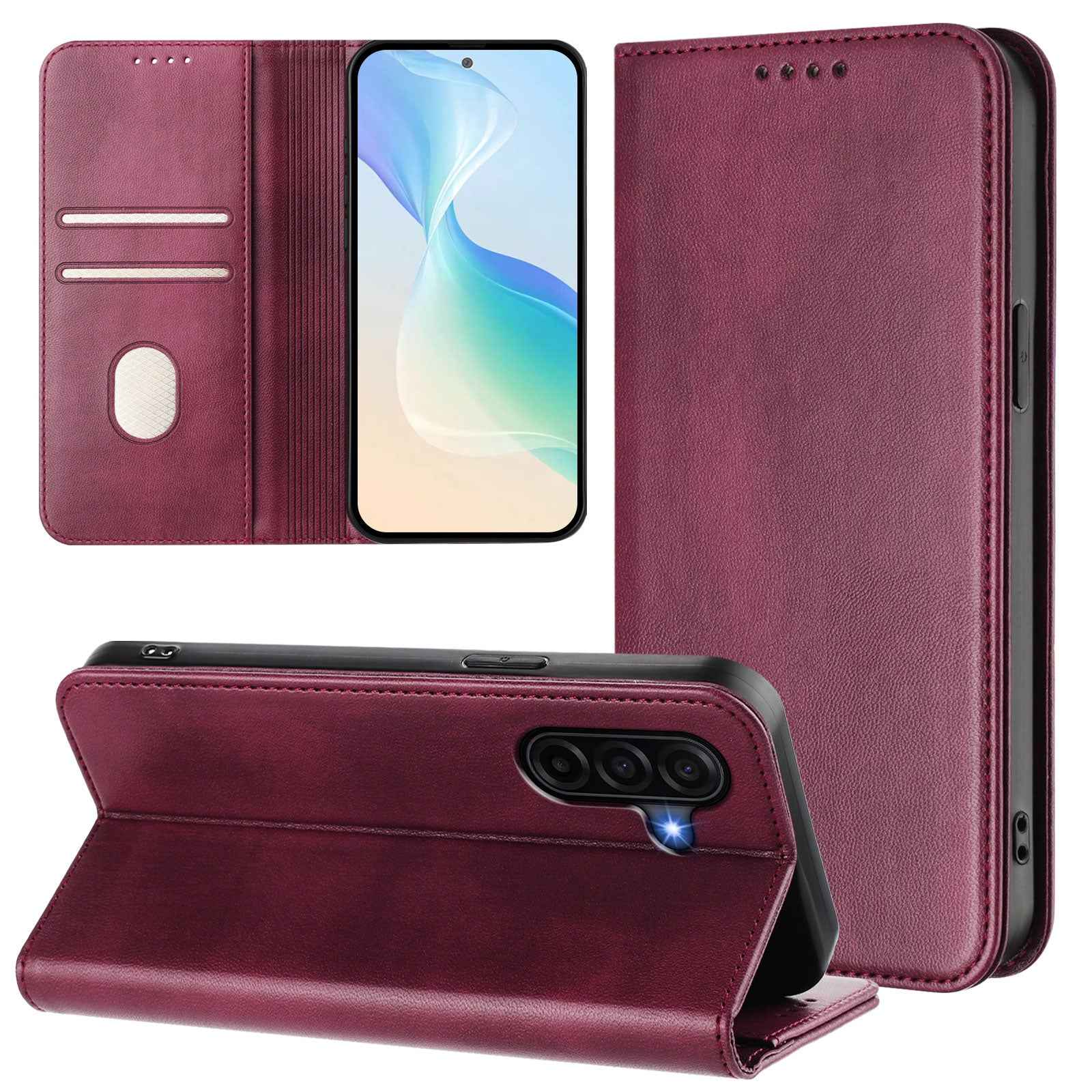 For Samsung Galaxy A57 5G Wallet Cases Retro Texture RFID Blocking Leather Phone Cover - Wine Red