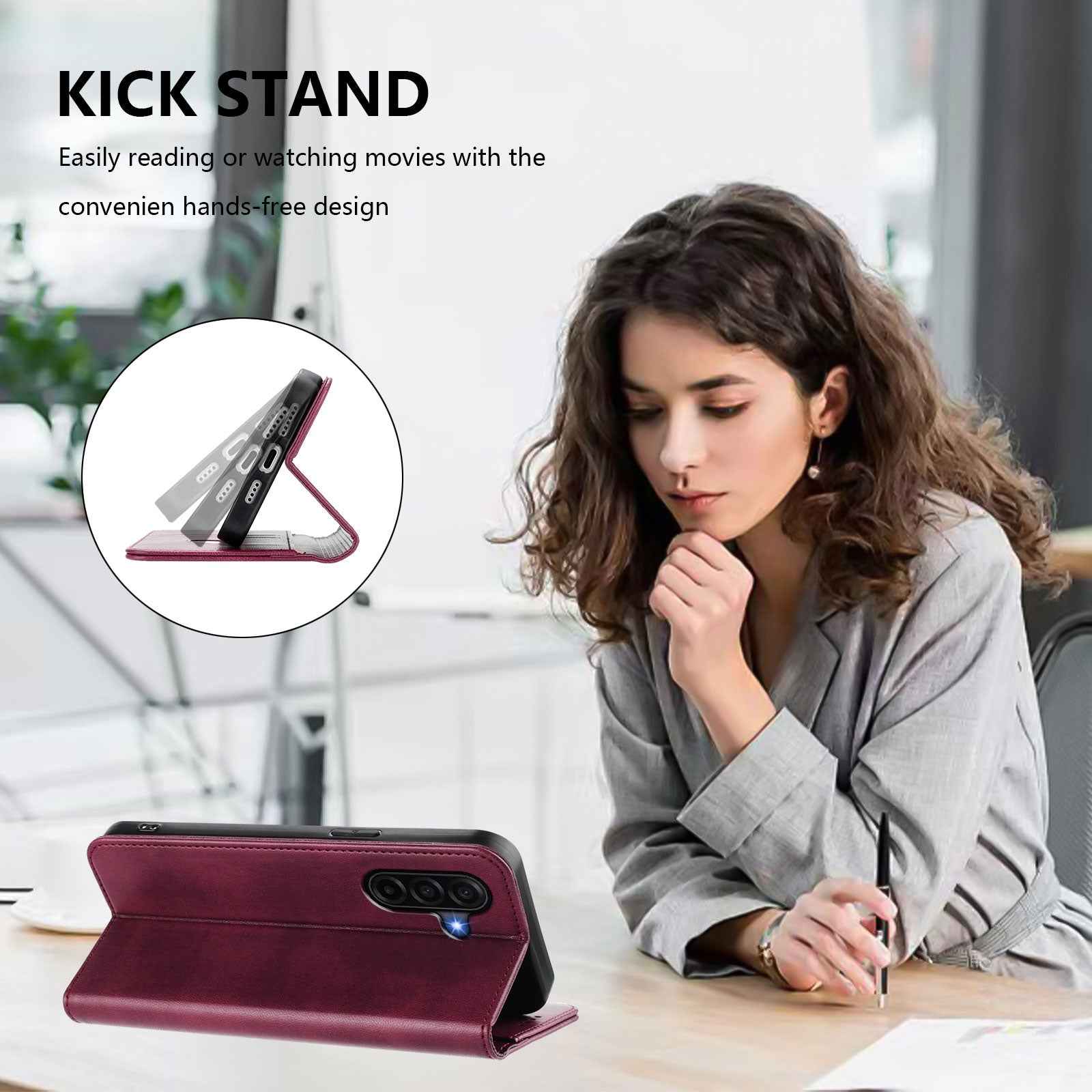 For Samsung Galaxy A57 5G Wallet Cases Retro Texture RFID Blocking Leather Phone Cover - Wine Red