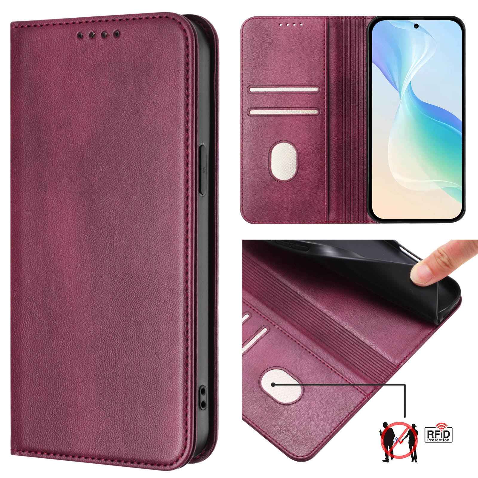 For Samsung Galaxy A57 5G Wallet Cases Retro Texture RFID Blocking Leather Phone Cover - Wine Red