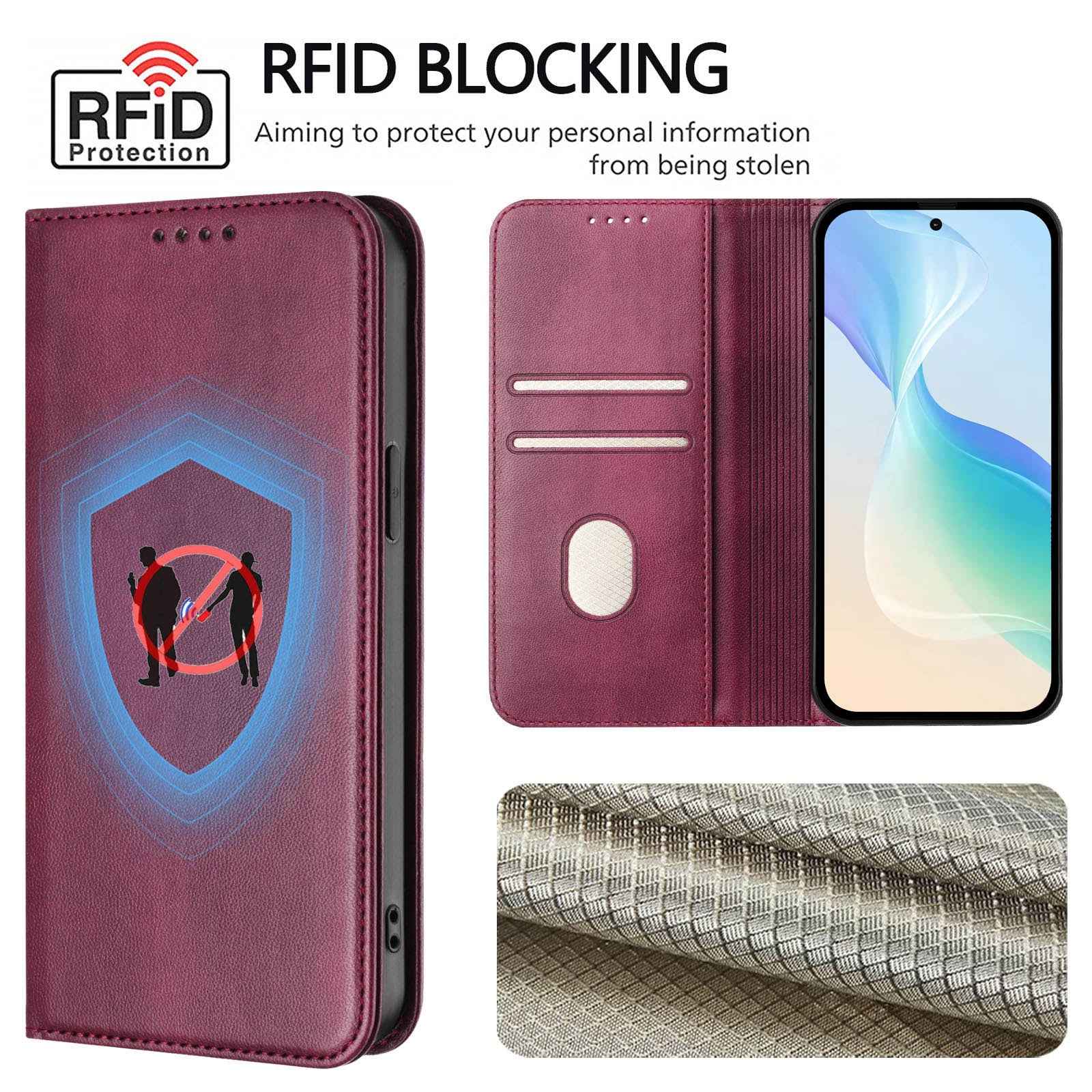 For Samsung Galaxy A57 5G Wallet Cases Retro Texture RFID Blocking Leather Phone Cover - Wine Red