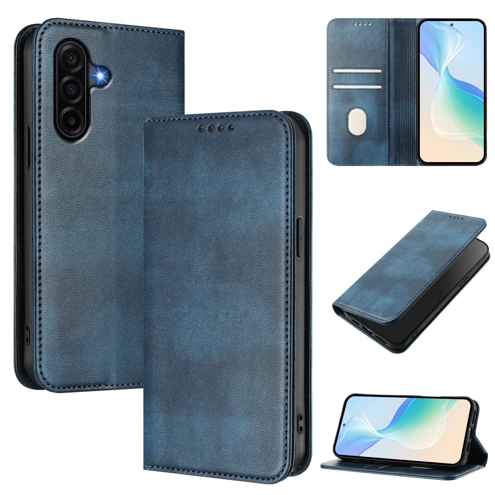 For Samsung Galaxy A57 5G Wallet Cases Retro Texture RFID Blocking Leather Phone Cover - Blue